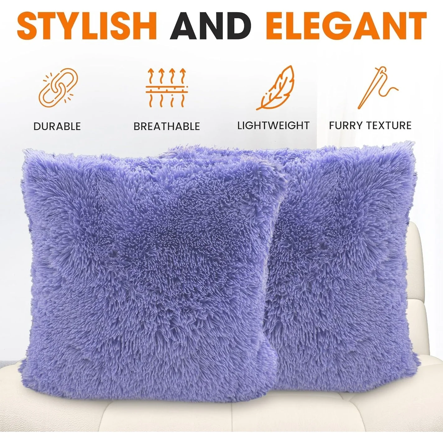 Cheer Collection Shaggy Long Hair Throw Pillows (Set of 2)