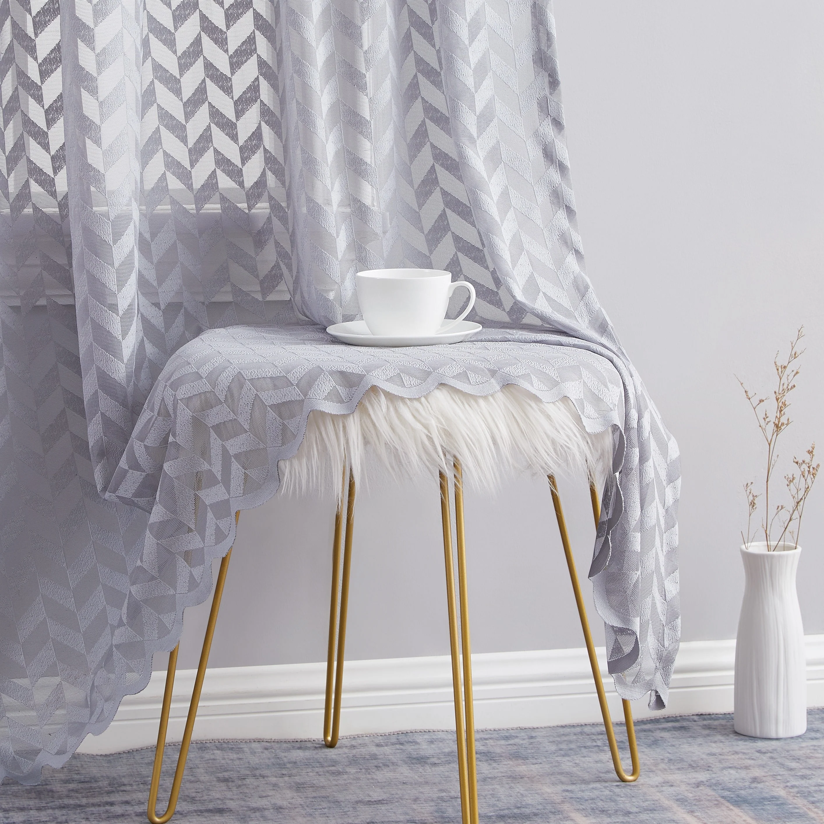 HLC.me Herringbone Lace Thick Semi Sheer Premium Grommet Top Window Curtain Panels Kids Room & Bedroom - Set of 2 Panels