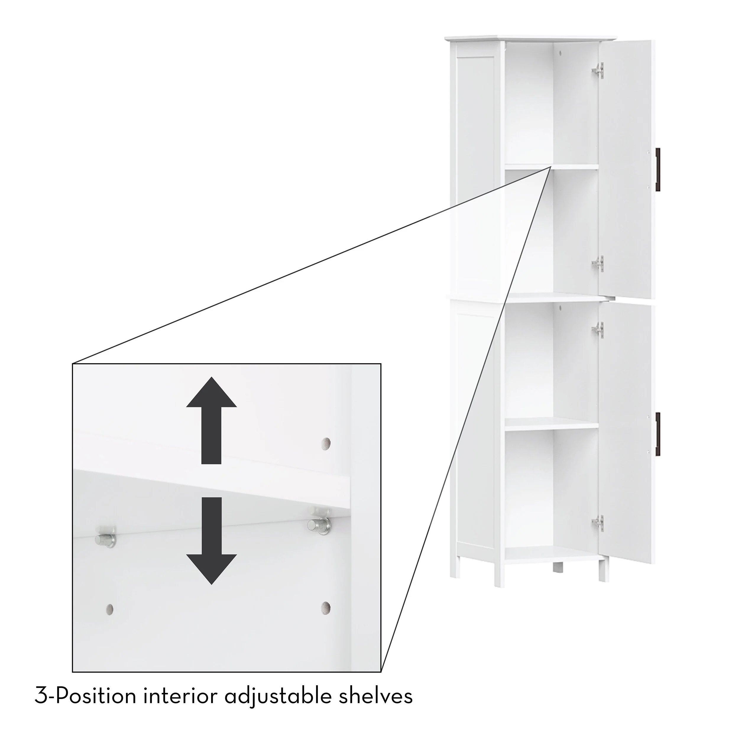 RiverRidge Monroe Tall Bathroom Storage Linen Cabinet and Organizer with Doors and Adjustable Shelves - White