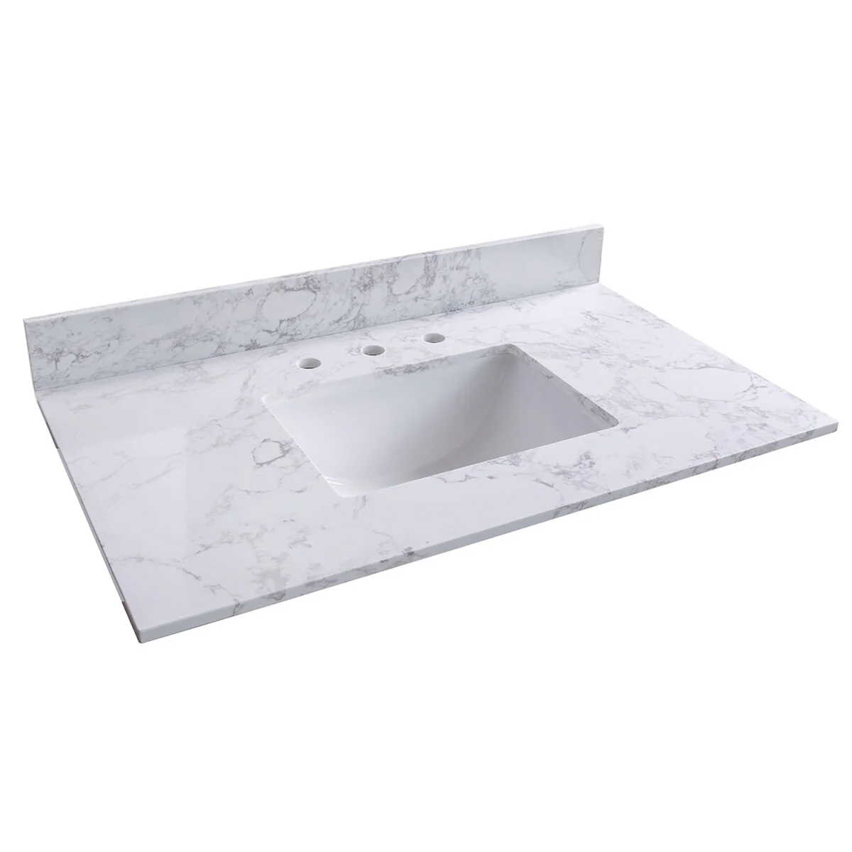31 in./ 37 in./ 43 in./ 49 in. Carrara White Engineered Stone Bathroom Vanity Top with Ceramic Sink