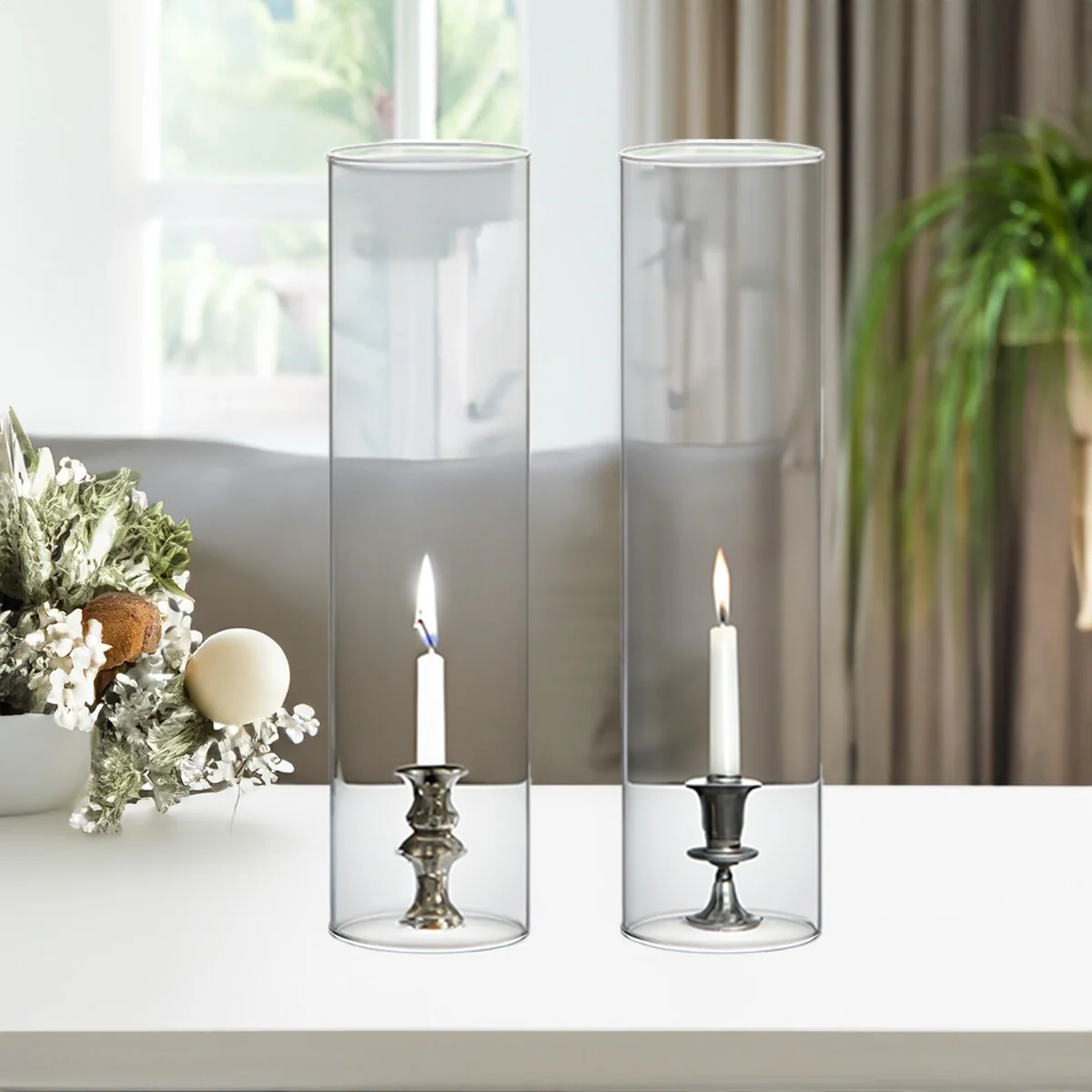 Clear Glass Cylinder Hurricane Chimney Tube, Candle Cover - 1 Piece