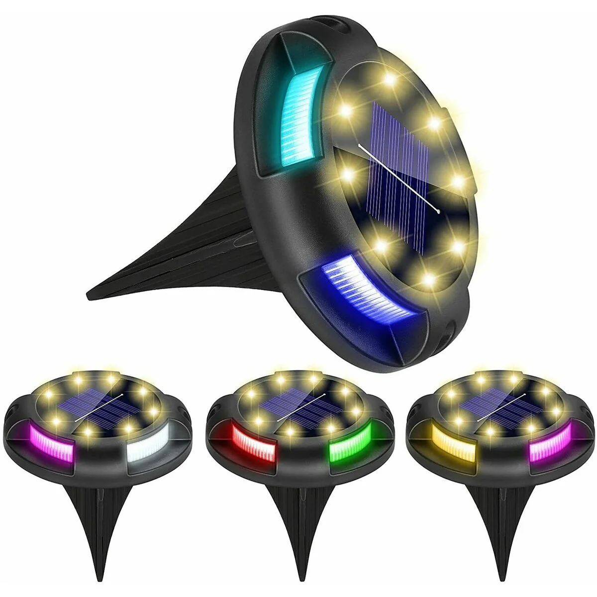 4 Pack Solar Ground Disk Lights for Pathway 12 LED