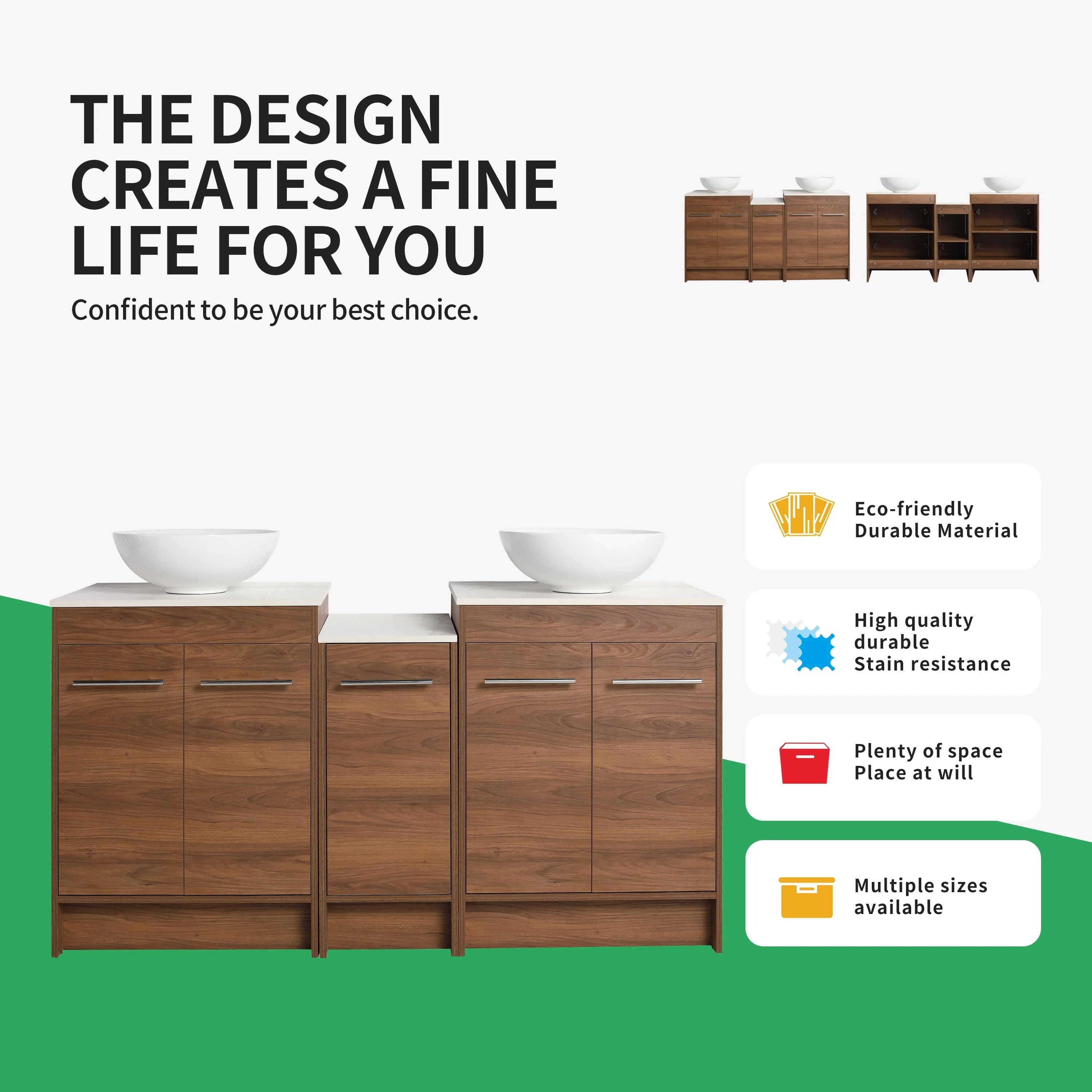 BNK 24/36/48/60 Inch Bathroom Vanity with Sink, Freestanding Bathroom Vanity with Soft Close Doors and Adjustable Shelf