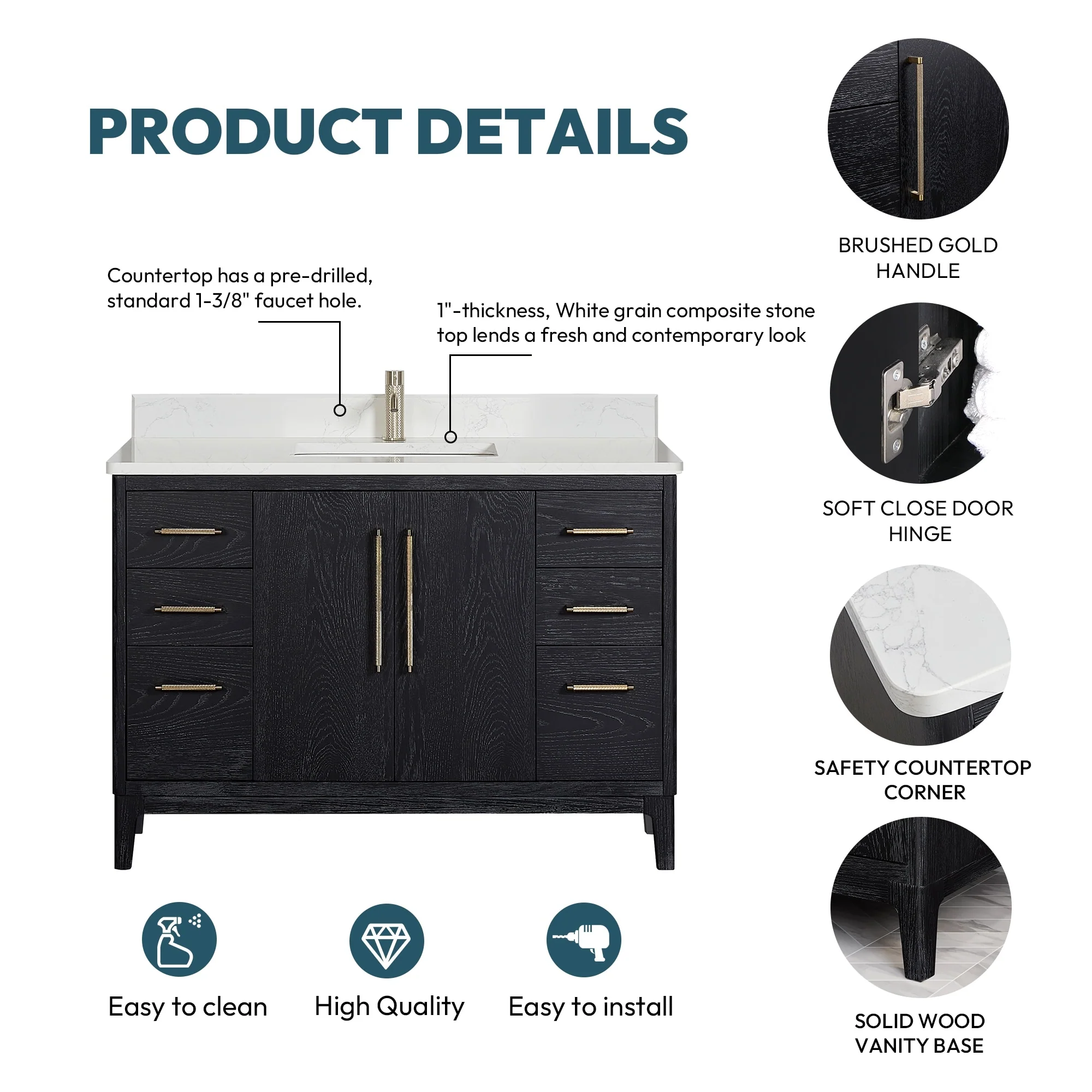 Gara Single Bath Vanity with Composite Stone Top and Mirror