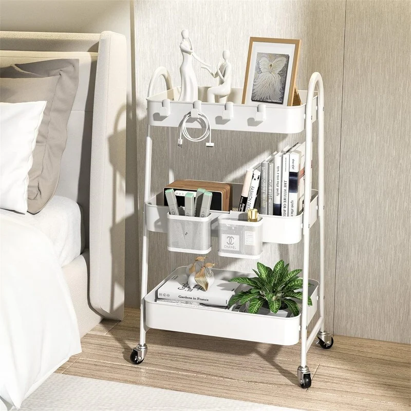 Tier Rolling Cart Metal Rolling Storage Cart with Handle and Lockable Wheels - 12.05