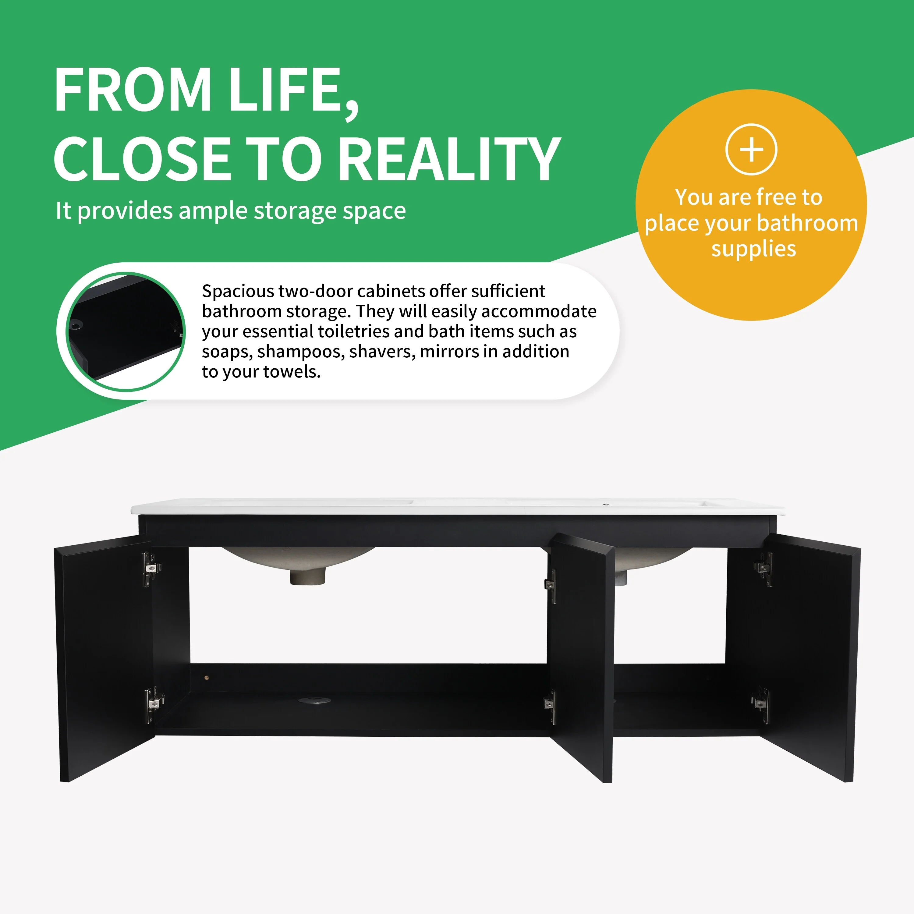 BNK 24/30/48 Inch Double Sink Bathroom Vanity with Soft Close Door