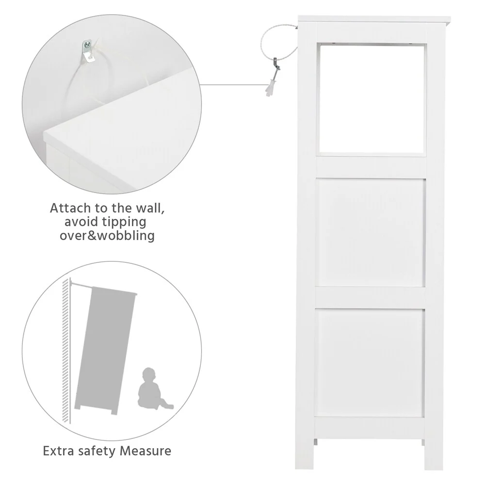 Yaheetech 3 Tiers Floor Bath Cabinet, 2 Hideaway Drawers 1 Shelf