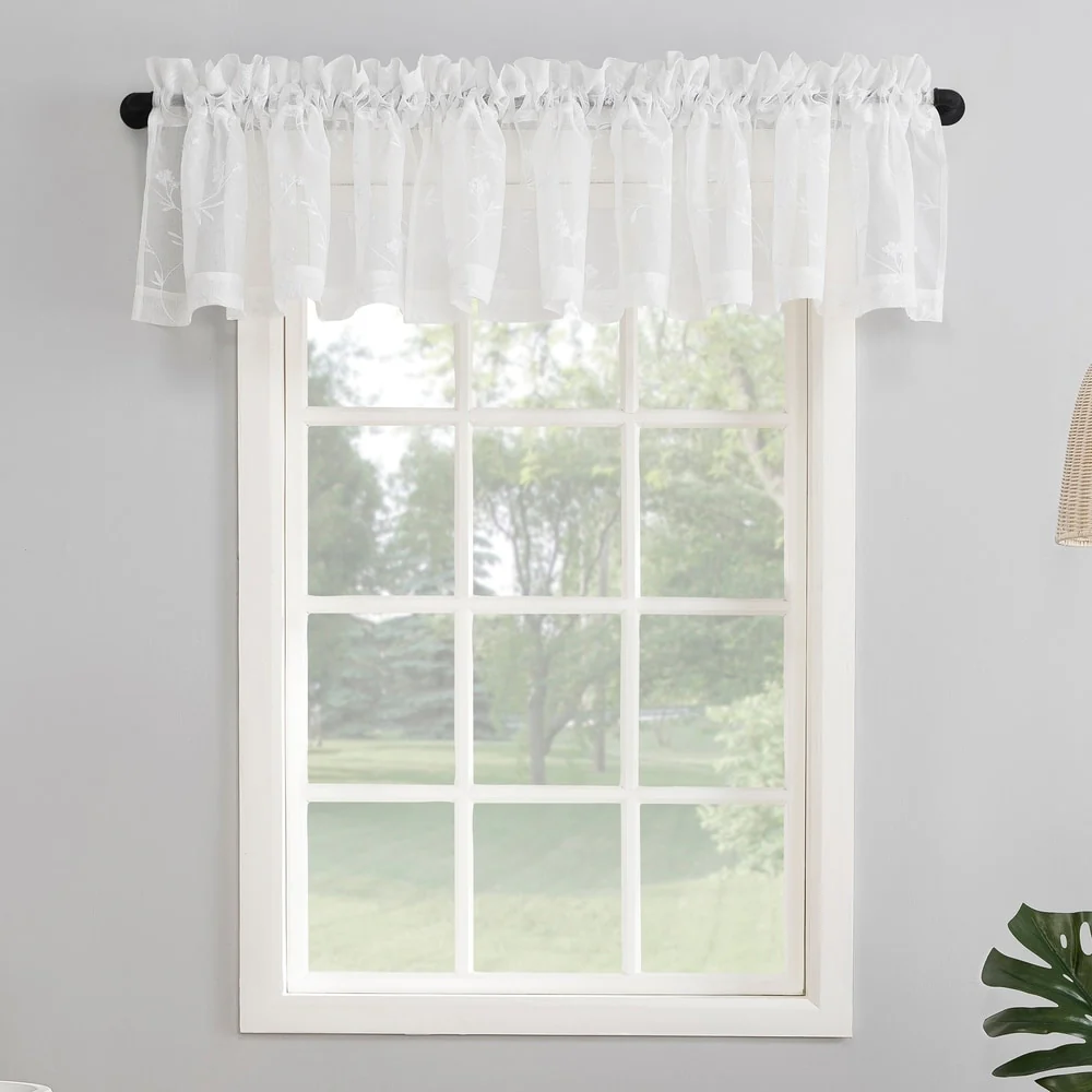 No. 918 Delia Embroidered Floral Sheer Rod Pocket Curtain Valance