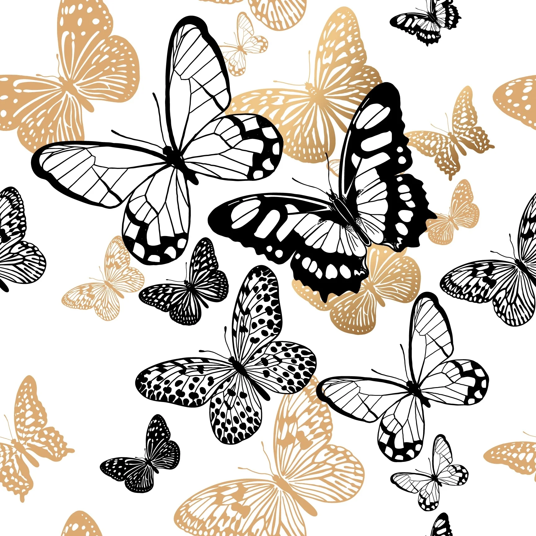Garden Golden Buterflies Removable Wallpaper - 24'' inch x 10'ft