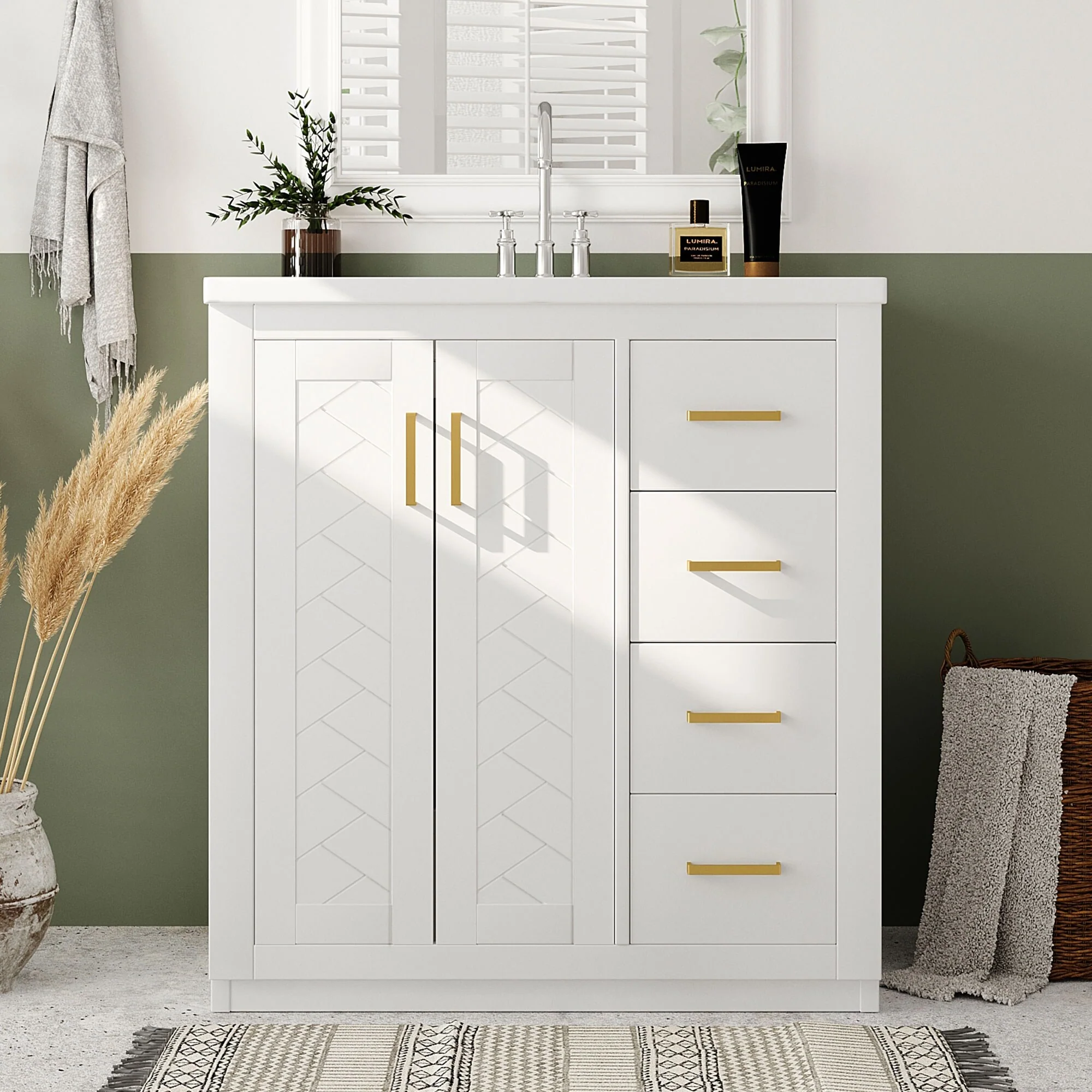 30'' Bathroom Vanity with Ceramic Sink Combo, Bathroom Storage Cabinet Vanity Set with 3 Drawers& Soft Closing Doors