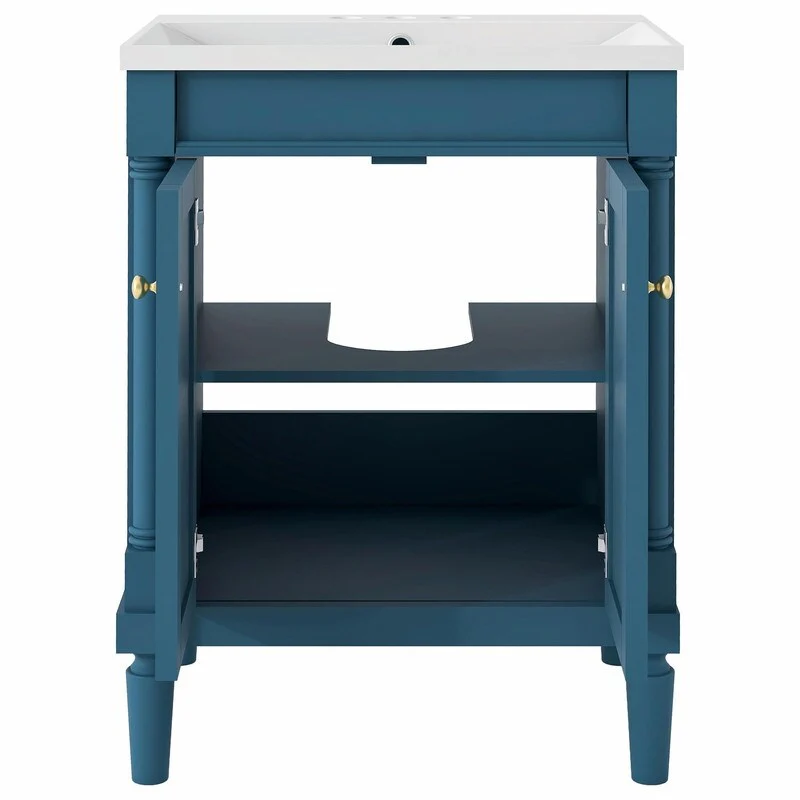 24'' Bathroom Vanity with Top Sink: Modern 2-Tier Storage Cabinet, Single Sink, Large Shelves