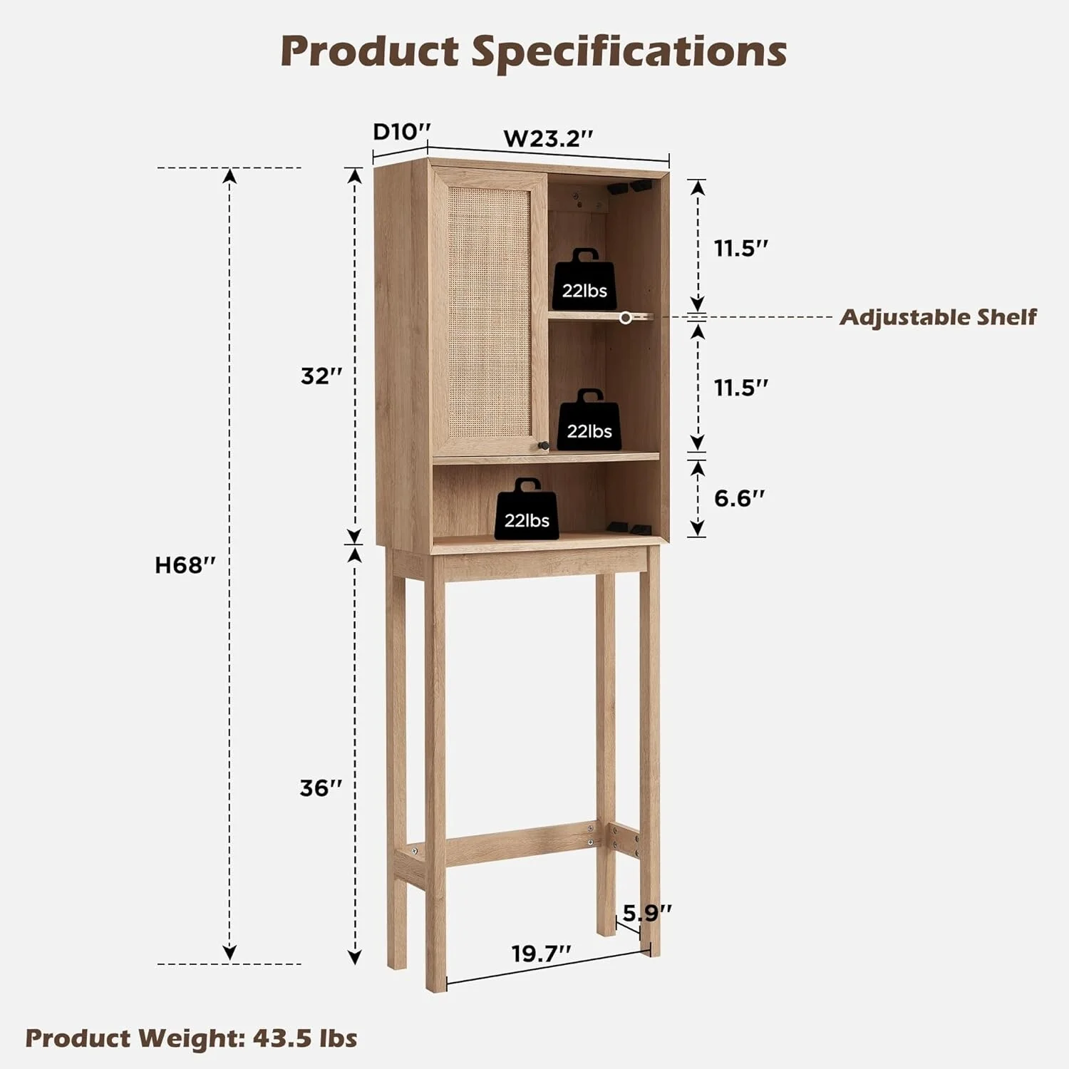 Natural Rattan Over The Toilet Storage Cabinet, Modern Storage Cabinet