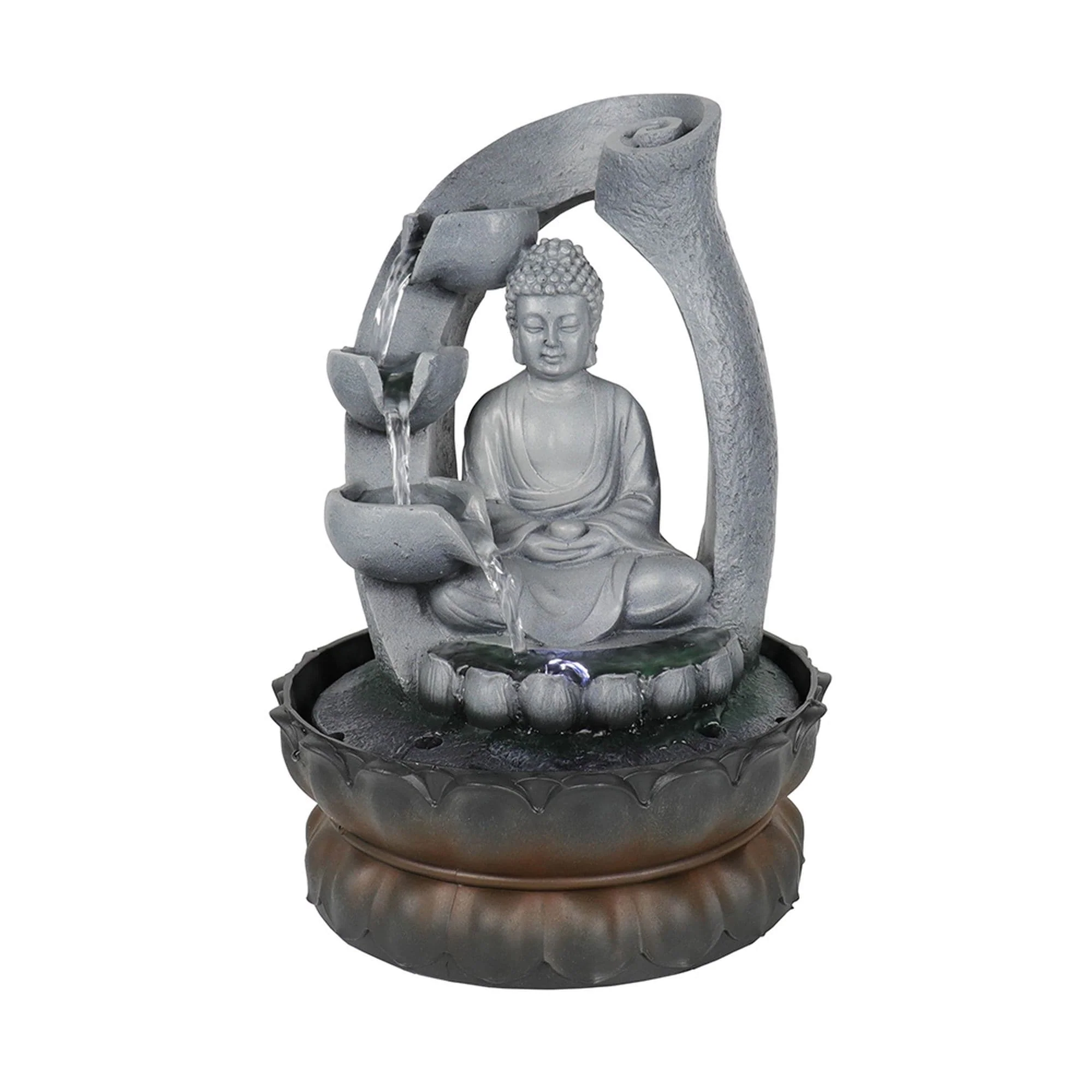 Tabletop Buddha Fountain with Light, Buddha Feature, 11-inch