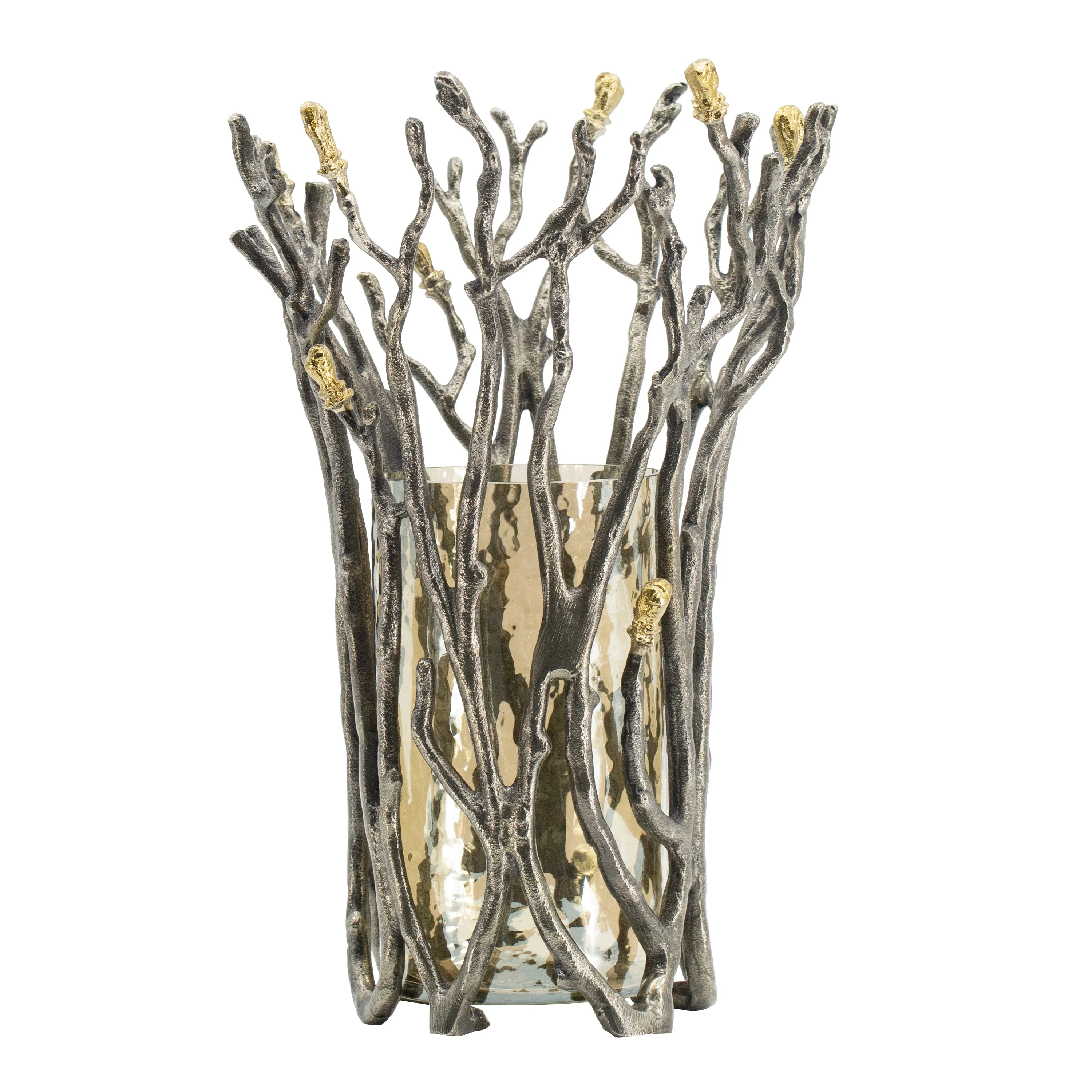 A&B Home 14-inch Gold Twig Vase with Brown Luster Glass