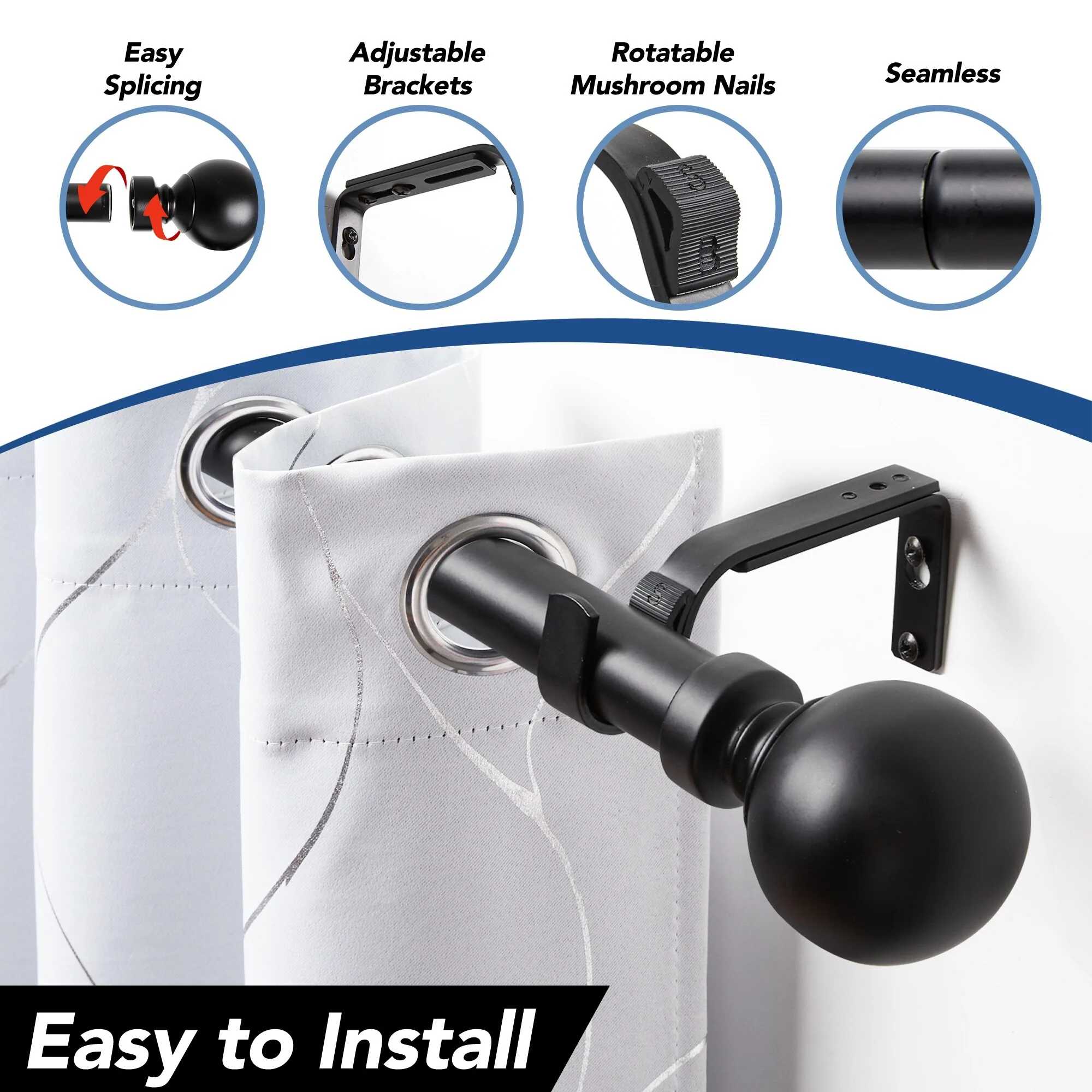 Deconovo 1 Inch Window Curtain Rod