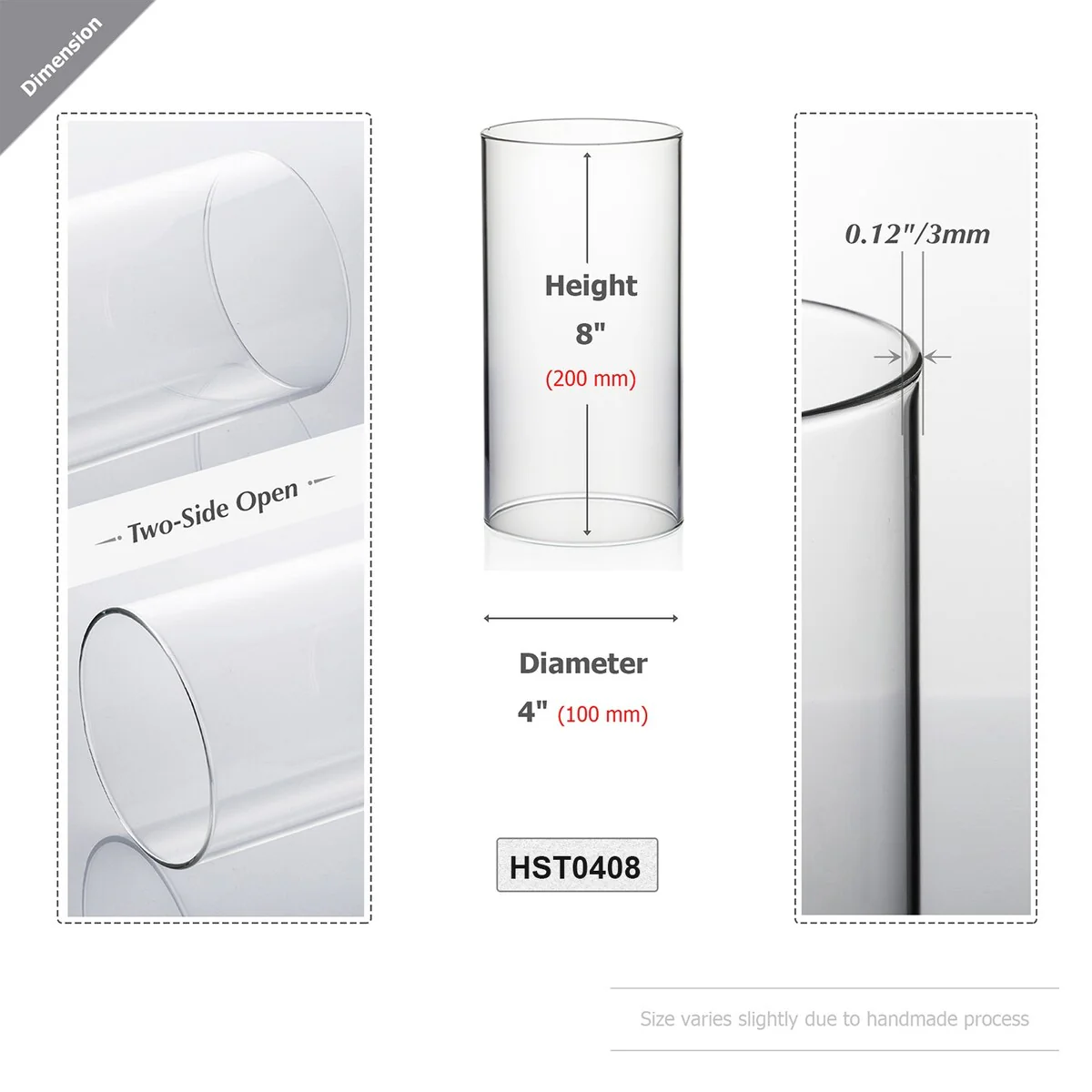 Clear Glass Cylinder Hurricane Chimney Tube, Candle Cover - 1 Piece