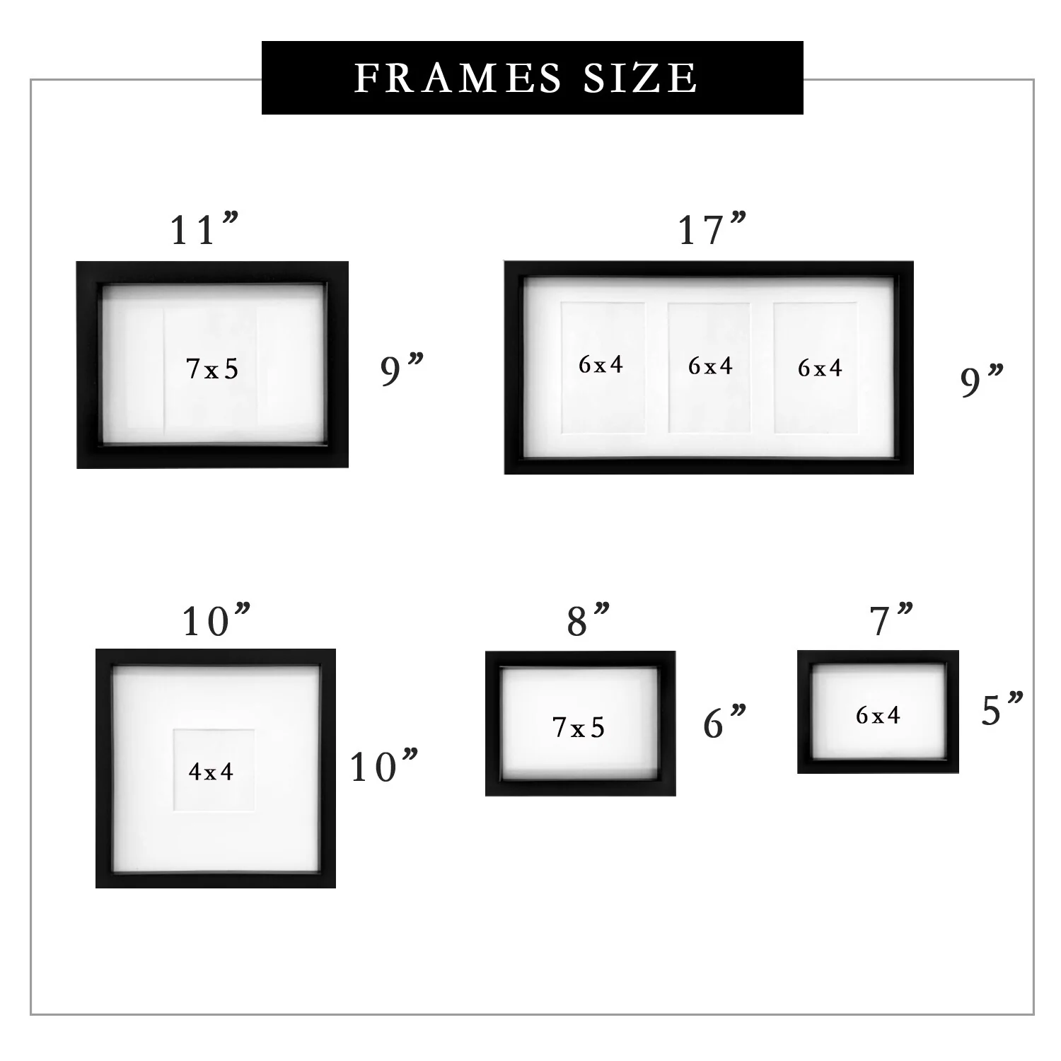 Elegant 9 Photo Black PVC Photo Frame Wall Hanging Picture Frame