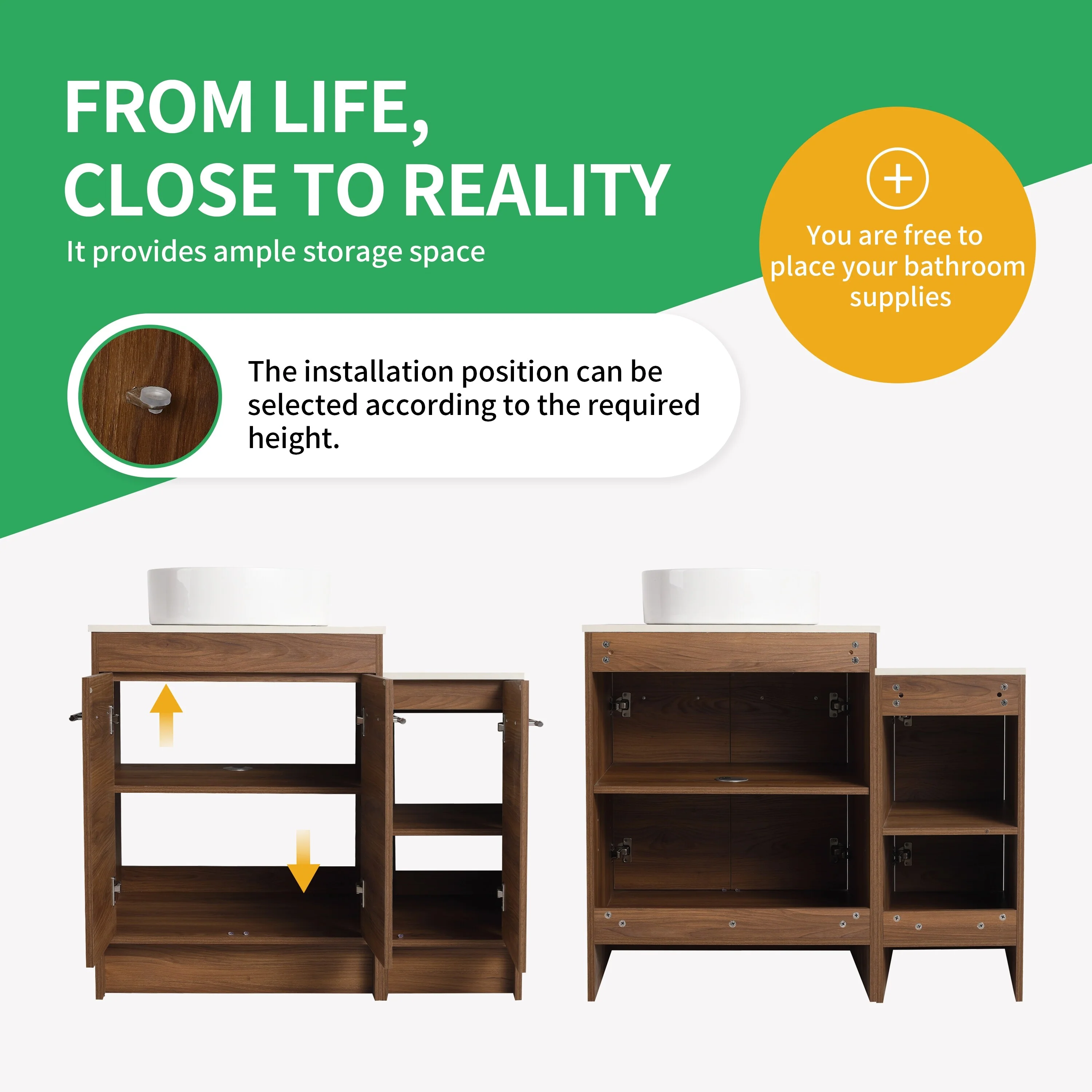 BNK 24/36/48/60 Inch Bathroom Vanity with Sink, Freestanding Bathroom Vanity with Soft Close Doors and Adjustable Shelf