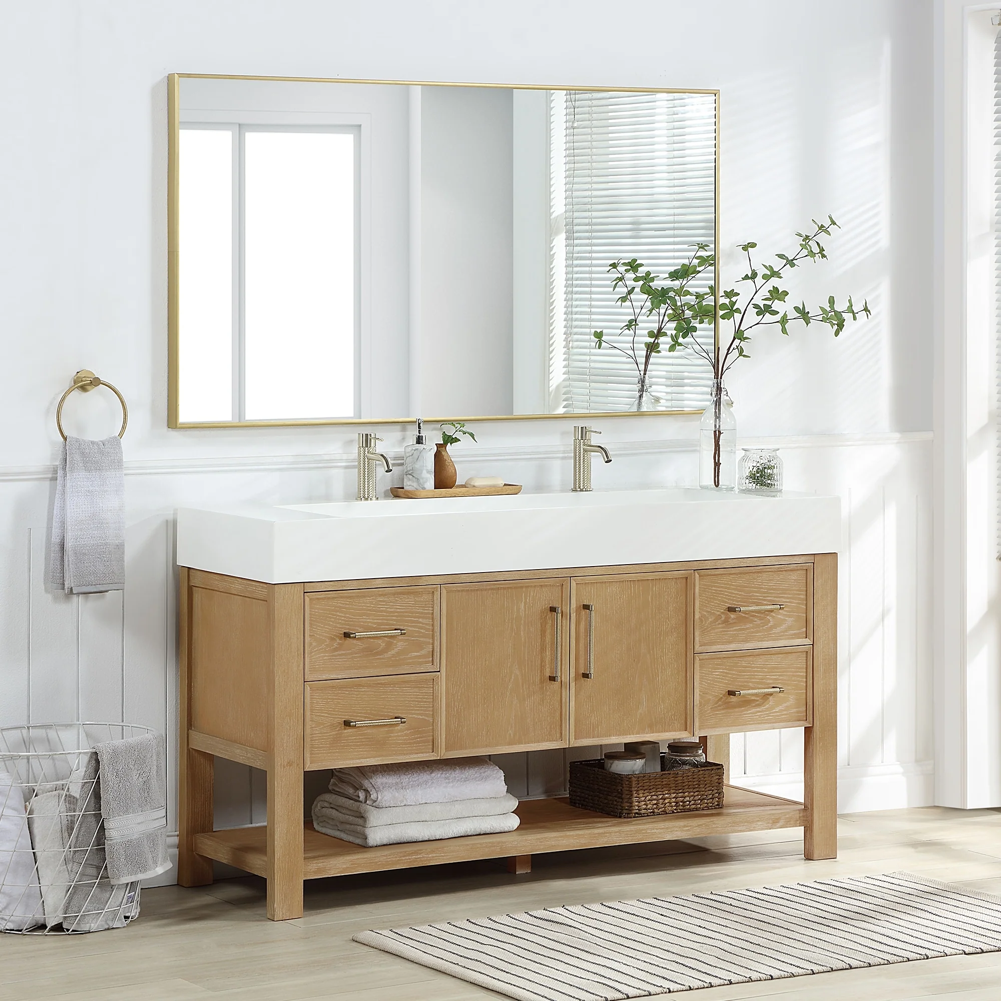 Vera Bath Vanity with Integrated Stone Sink Top and Mirror