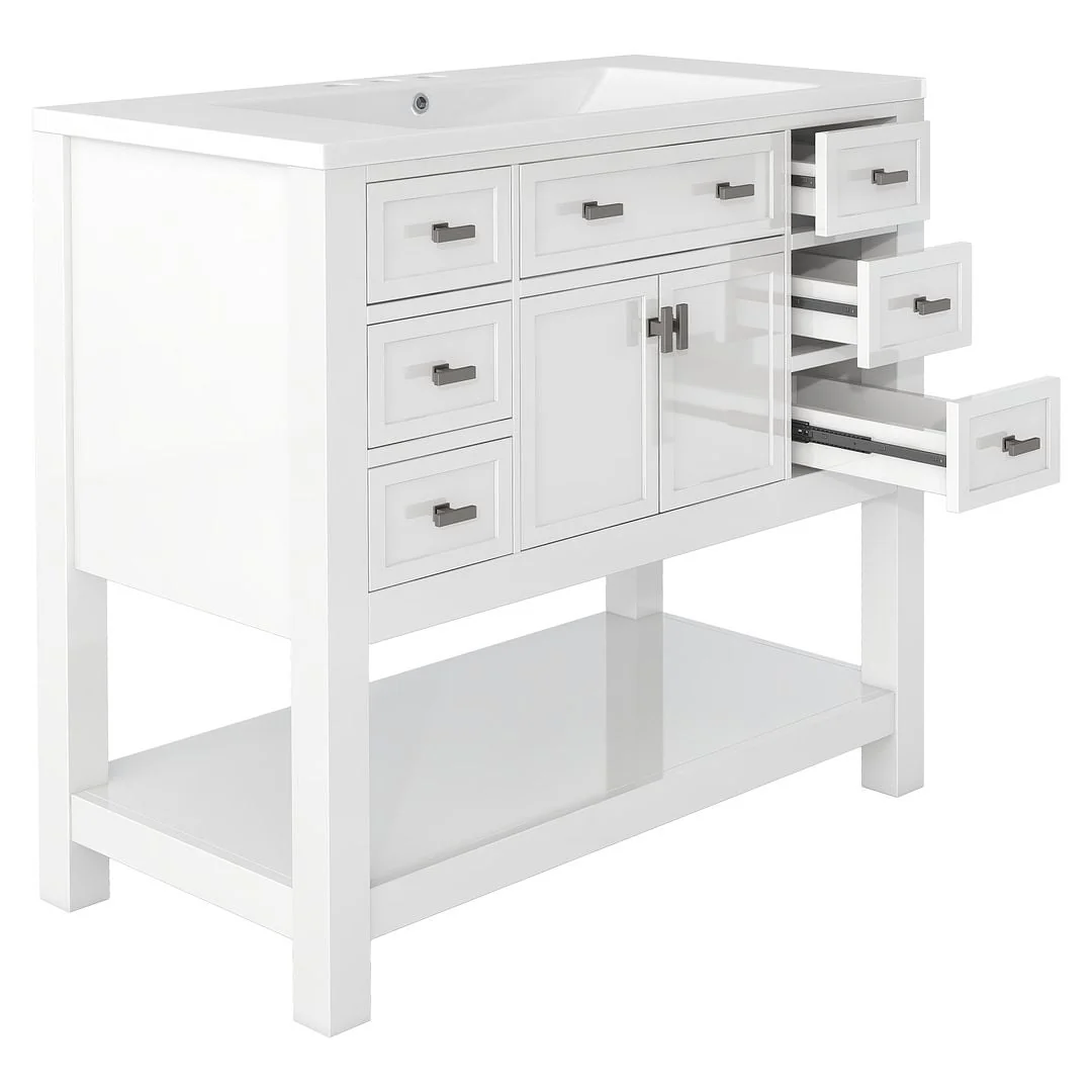 36'' Modern Bathroom Bathroom Vanity with Sink and 6 Drawers，2 Soft Closing Doors