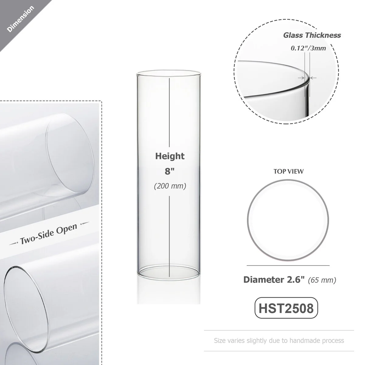 Clear Glass Cylinder Hurricane Chimney Tube, Candle Cover - 1 Piece