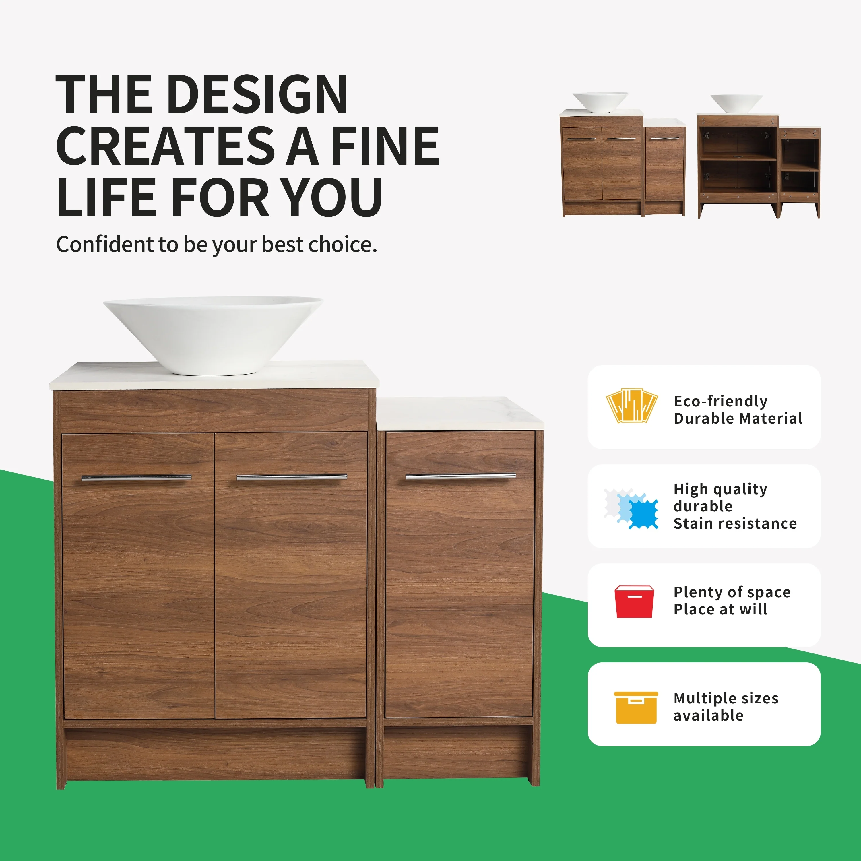 BNK 24/36/48/60 Inch Bathroom Vanity with Sink, Freestanding Bathroom Vanity with Soft Close Doors and Adjustable Shelf