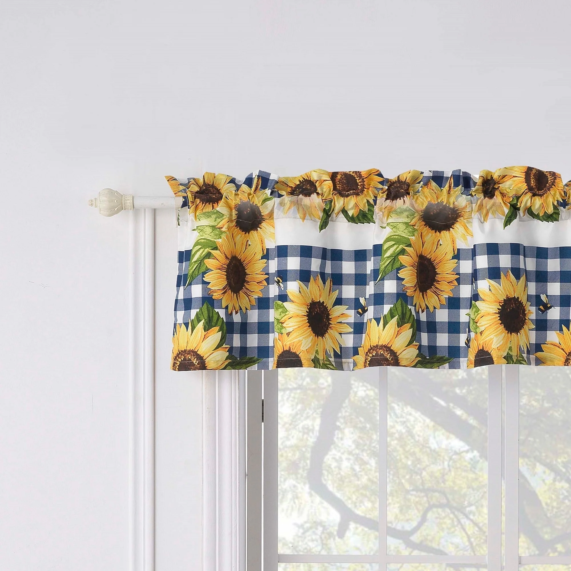 Barefoot Bungalow Sunflower Gingham Check Valance