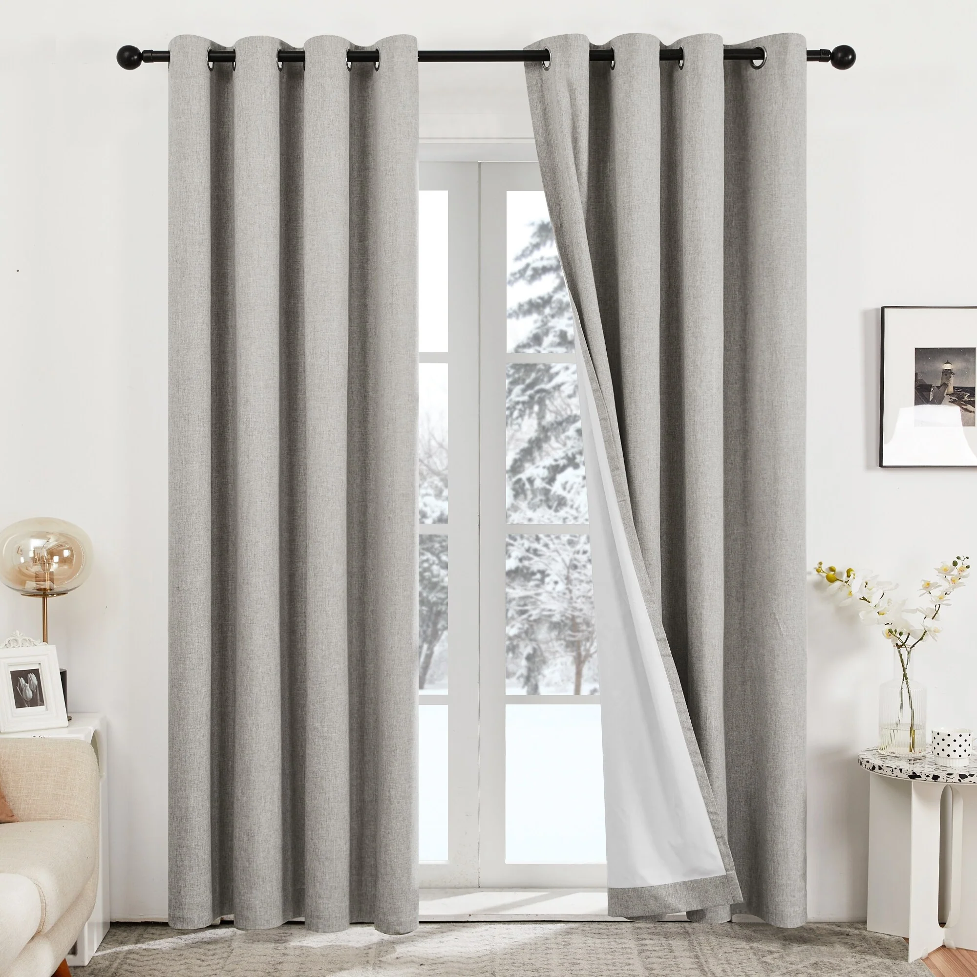 Deconovo Blackout Living Room Curtains Faux Linen Drapes 2 Panels