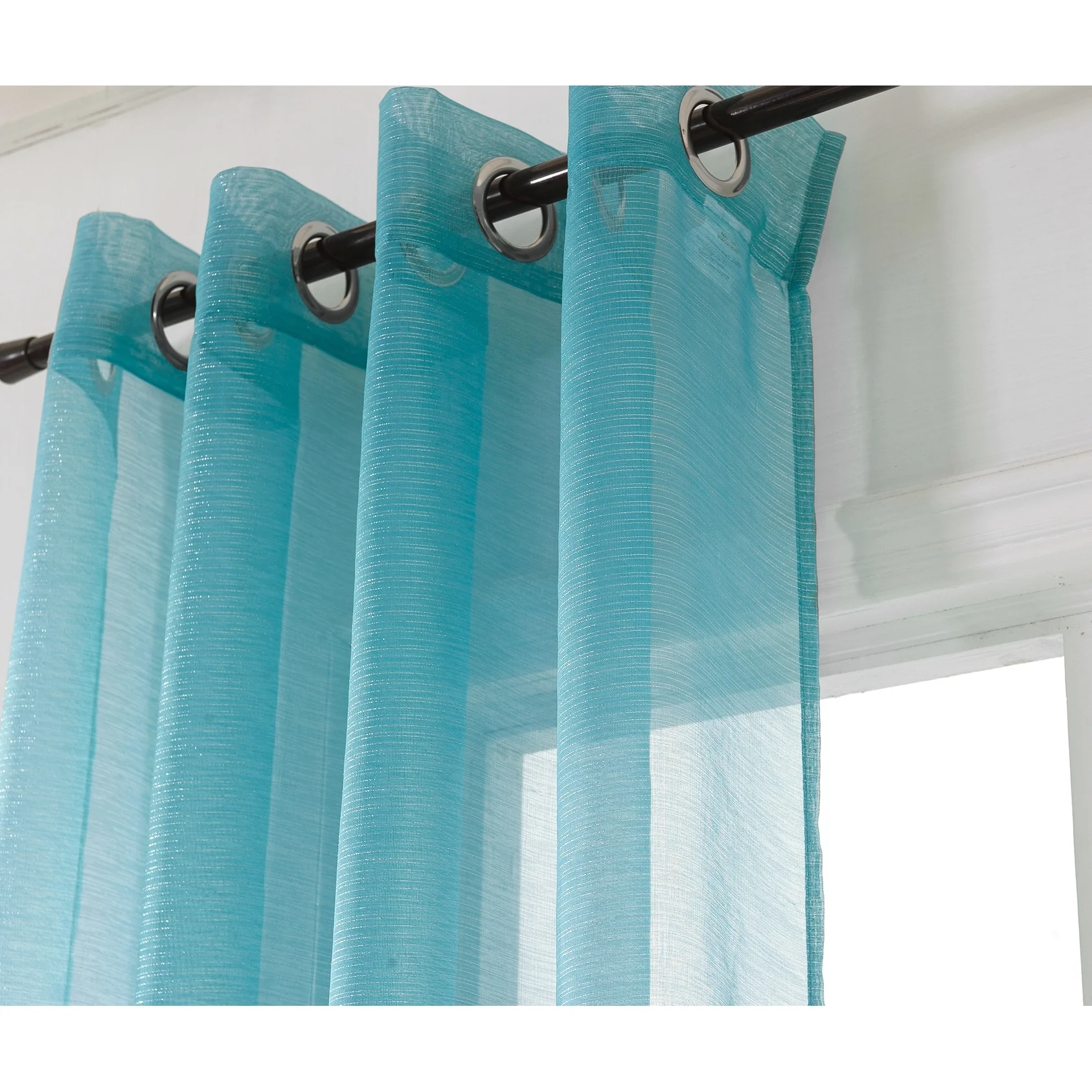 Lonnie Metallic Stripe Sheer Window Curtain Panel 90 inch