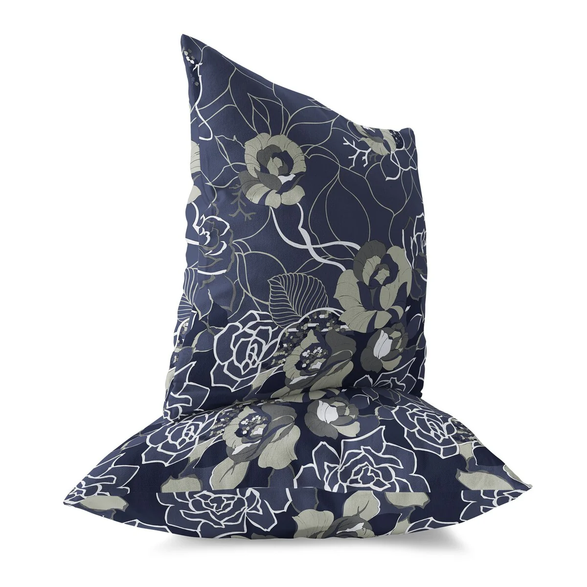 Blue And Gray Regal Rose Retreat Indoor/Outdoor Throw Pillow Zipper
