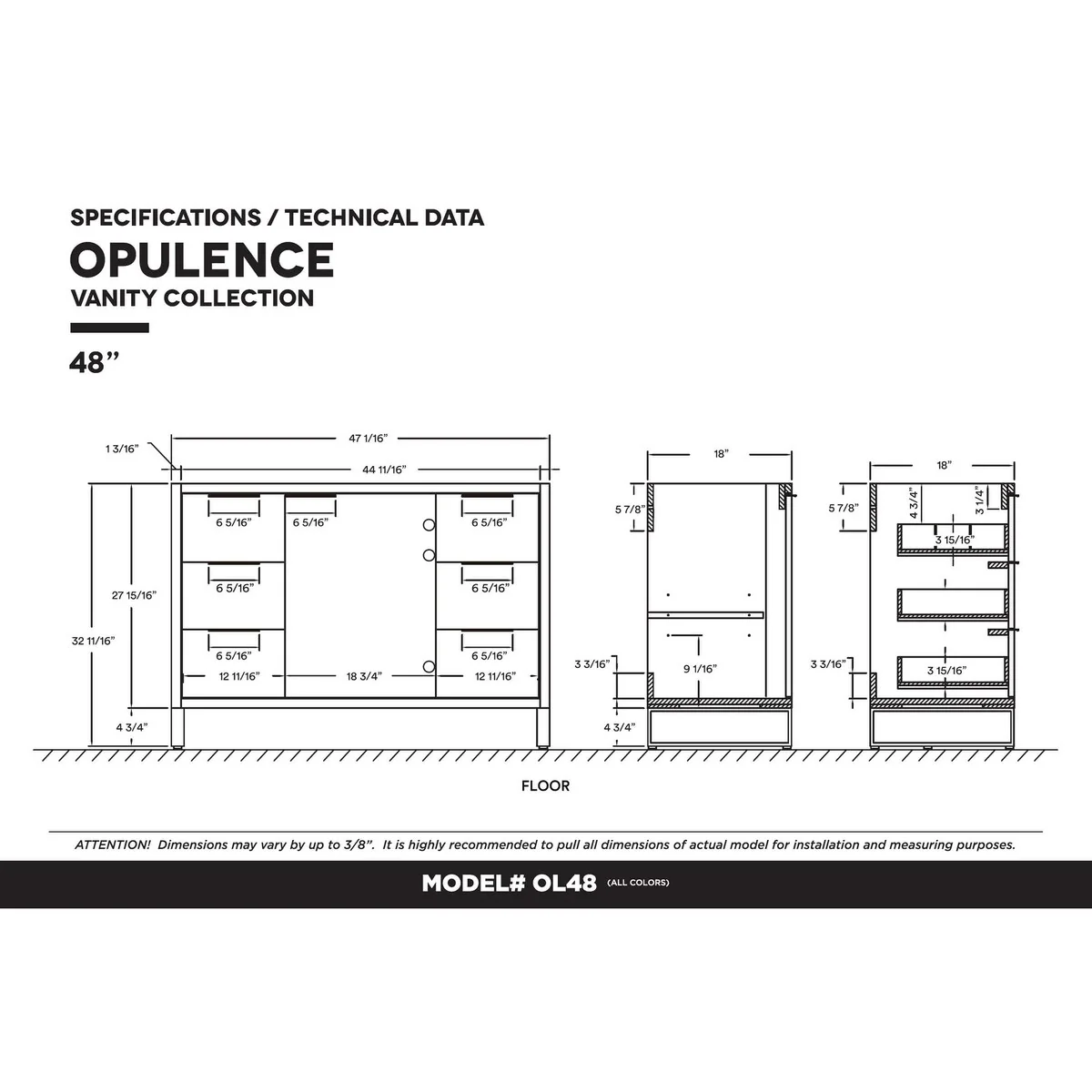 Fine Fixtures Opulence Collection Bathroom Vanity with White Ceramic Sink