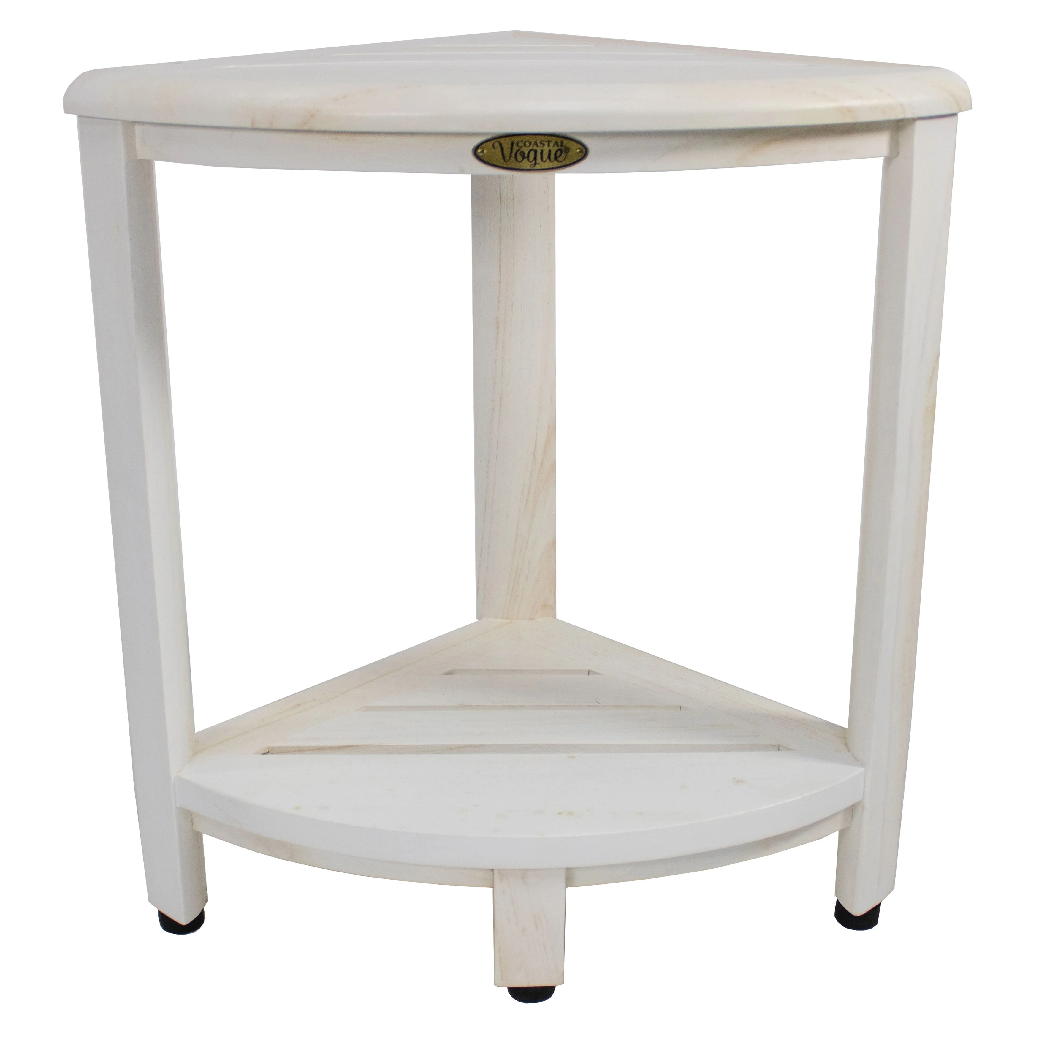 CoastalVogue Snazzy Corner Antique White Finish Teak Wood 2-tier shower & Bathroom shaving shelf 12-inches Wide x 18-inches Tall