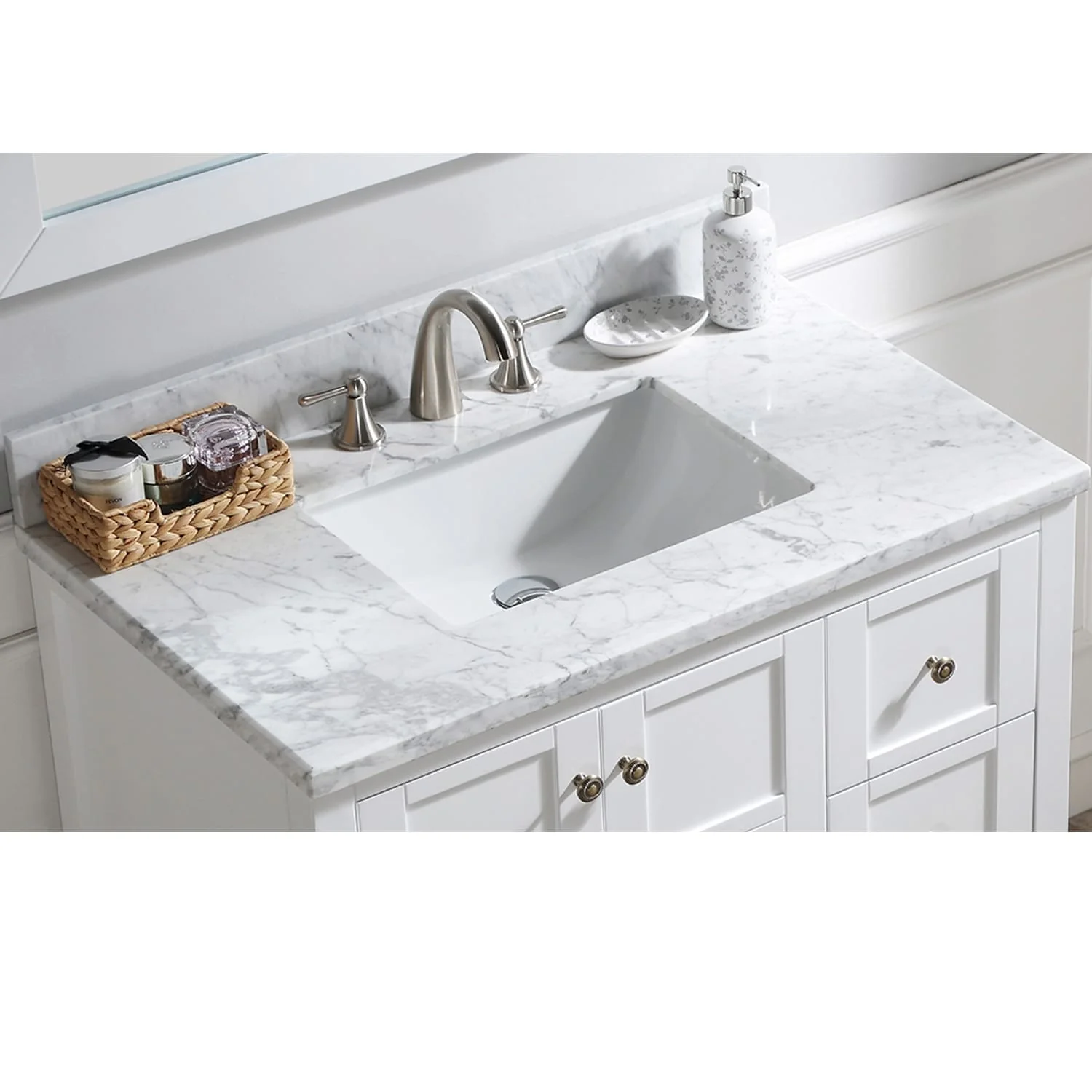 Prismatica 36 in. White Vanity with Countertop & Splash, Left Sink