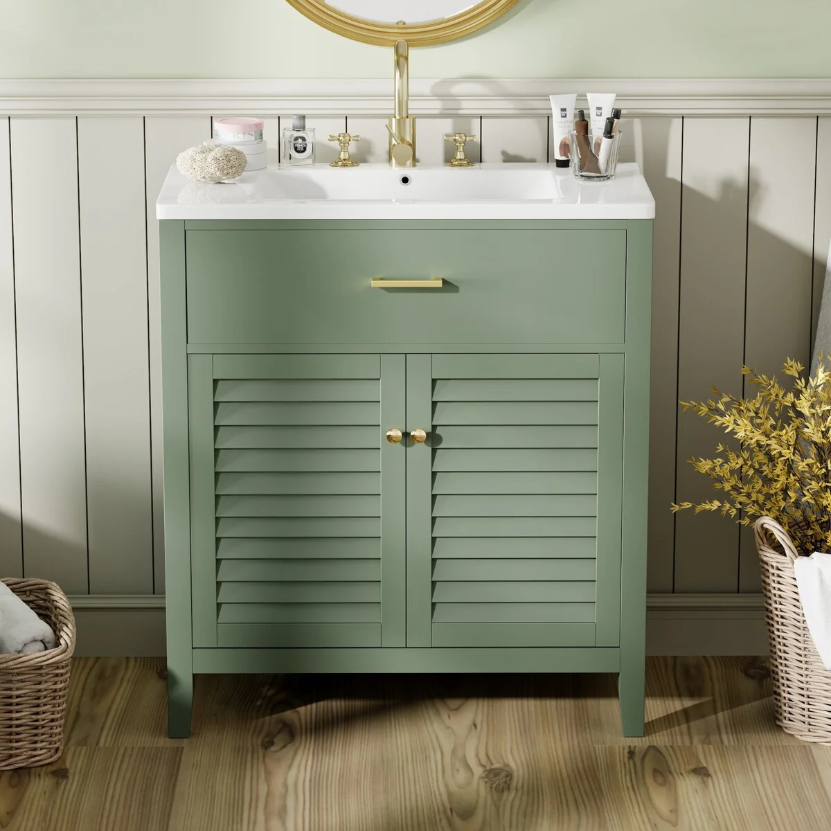 Bathroom Vanity with Ceramic Sink, 1 Pullout Drawer and 2 Doors
