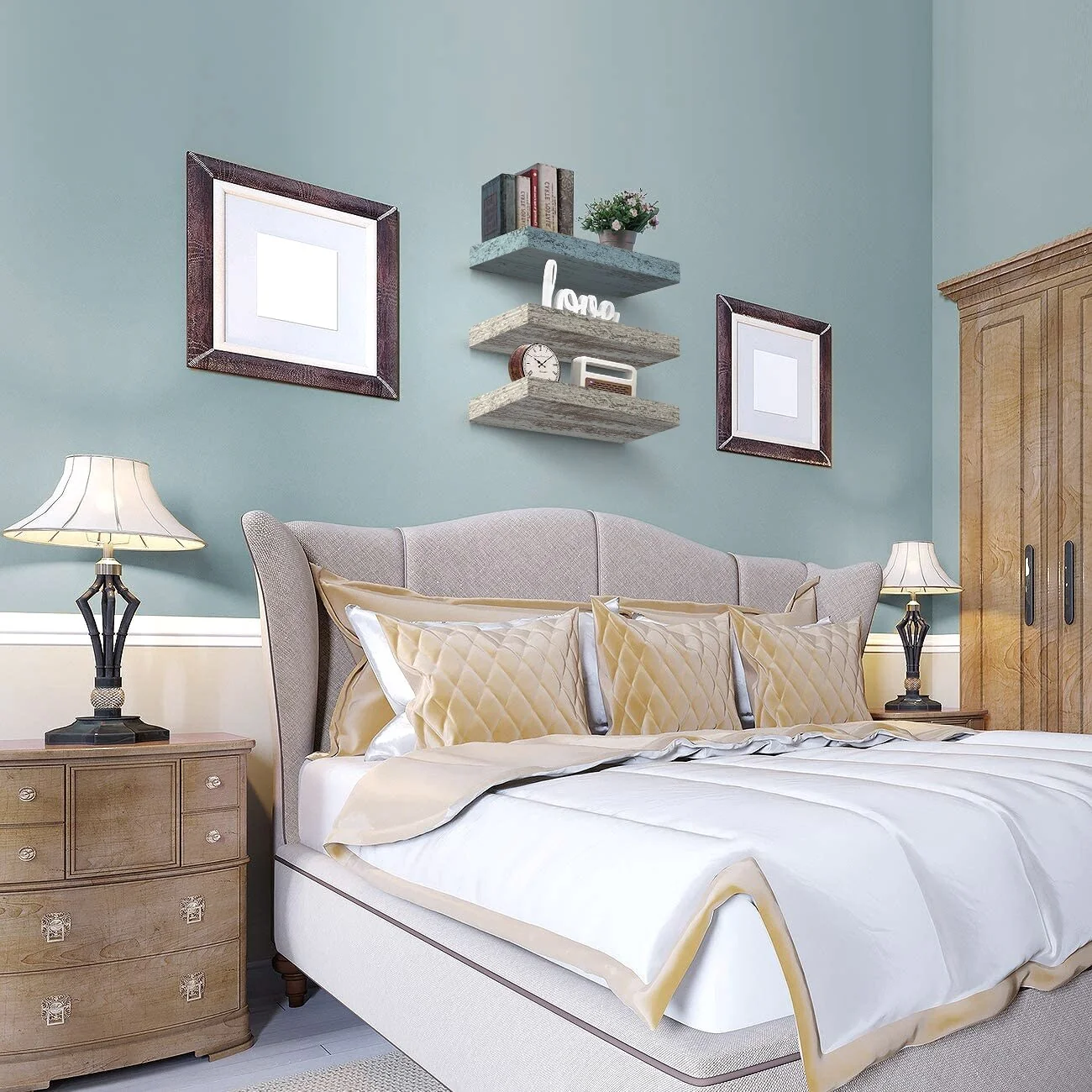 Floating Shelf Set, Rustic Wood Beach Style Hanging Wall Shelves - 3-Pack