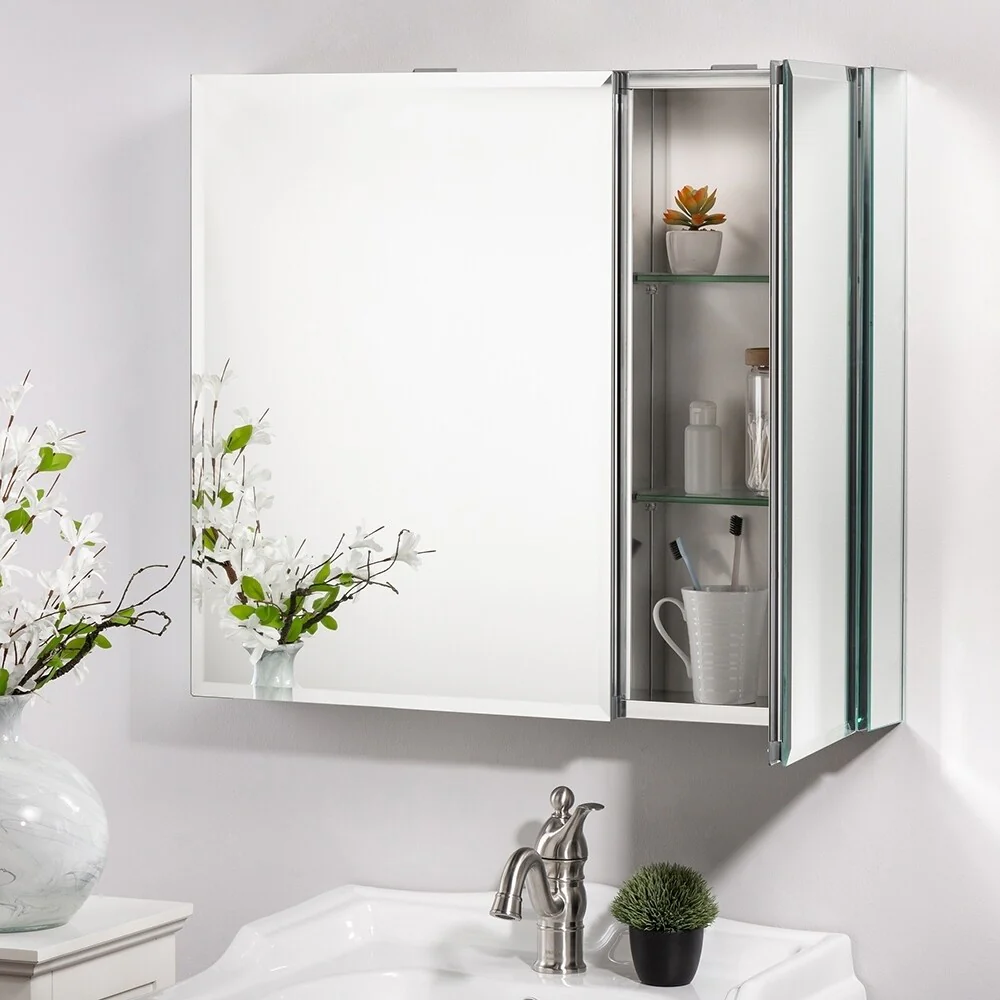 Aluminum Bathroom Mirror Wall Medicine Cabinet with Adjustable Shelves