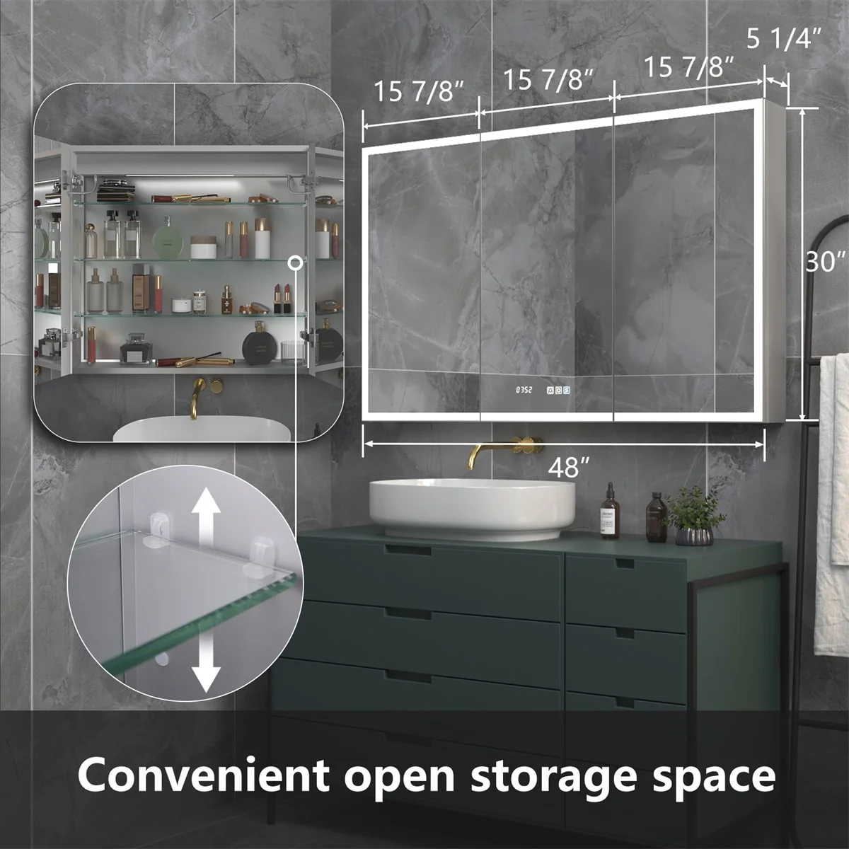 ExBrite Led Lighted Medicine Cabinet Recessed or Surface with Mirrors