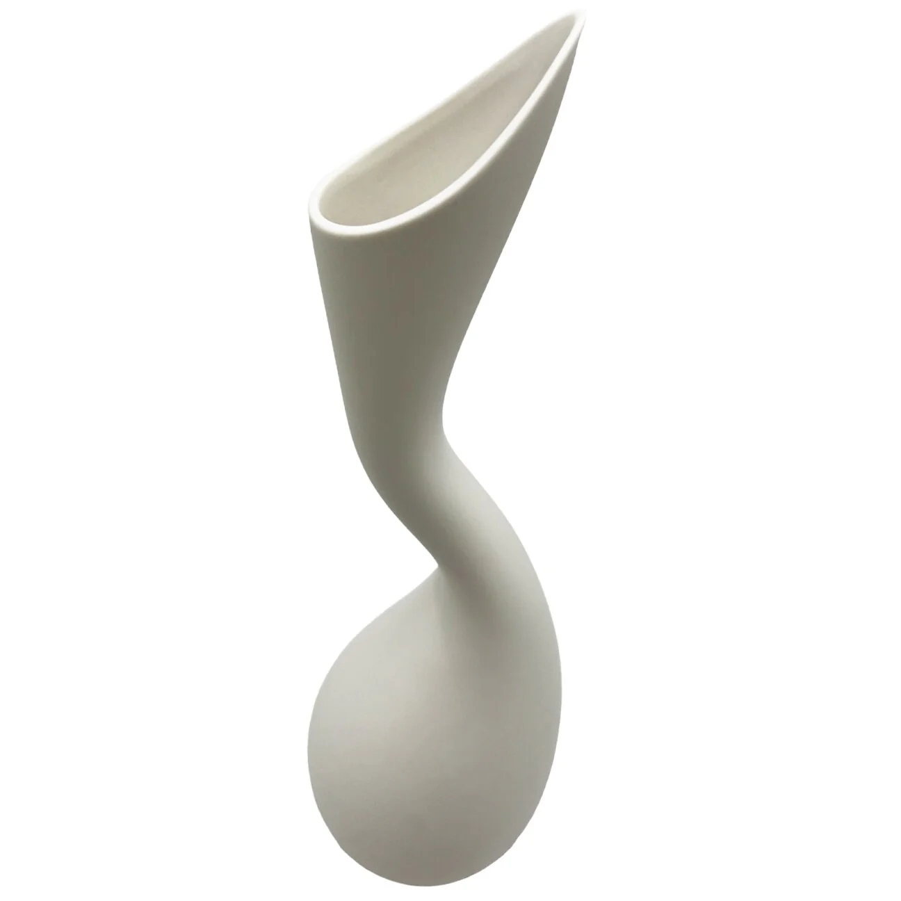 14 Inch Tall Modern White Ceramic Vase