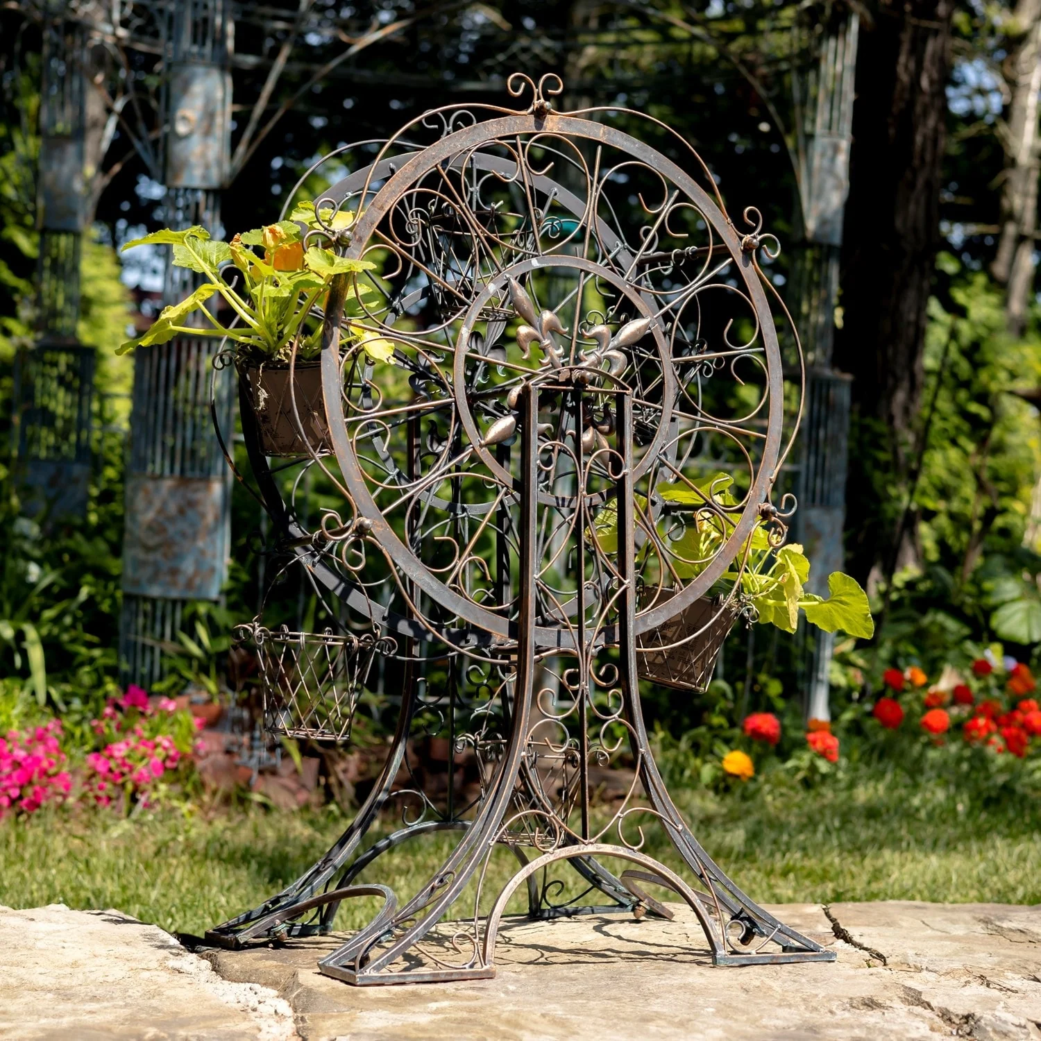 38 Inch Tall Ferris Wheel Plant Stand with Six Baskets