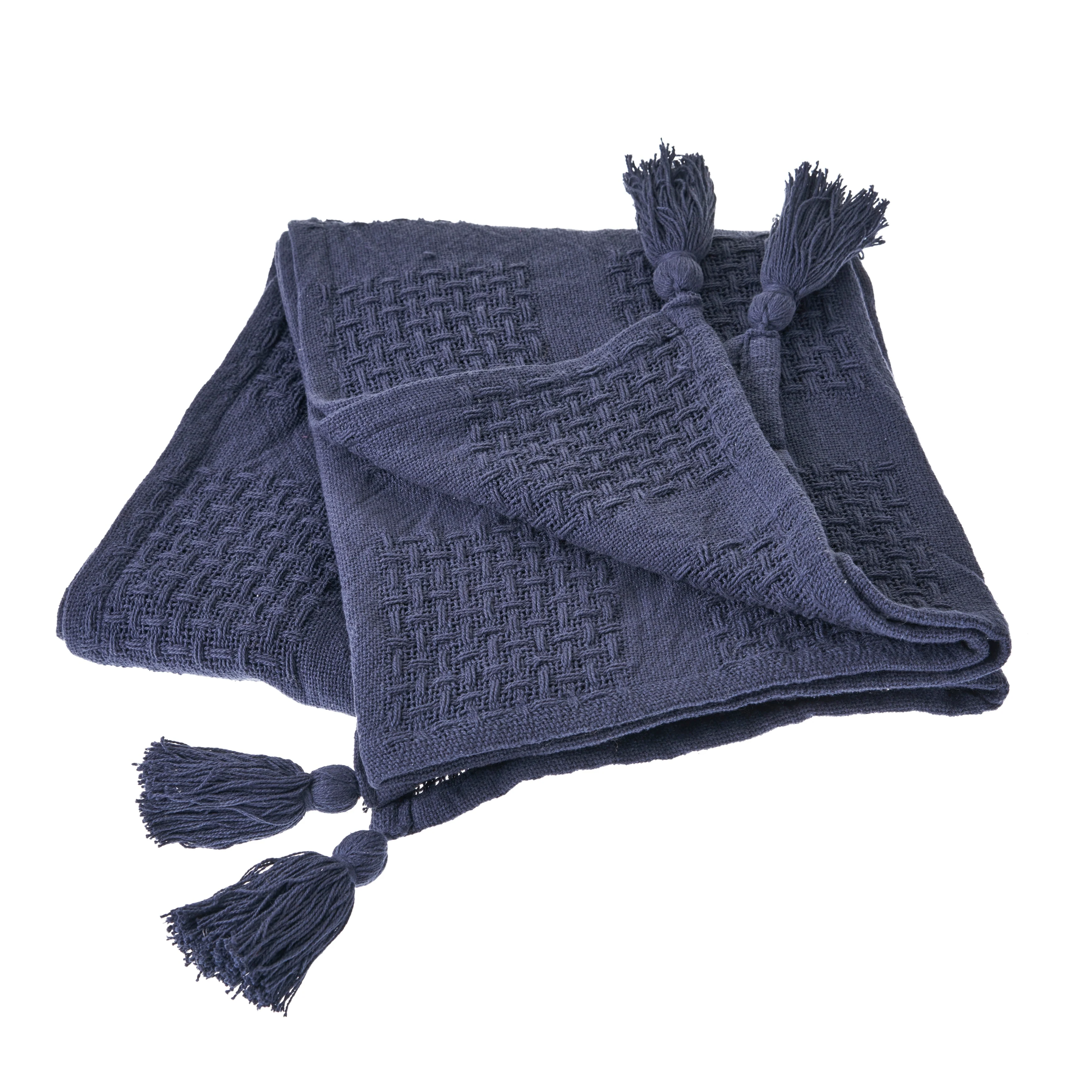 Porch & Den Hand-Woven Natural Cotton Basket Weave Standard Size Throw Blanket