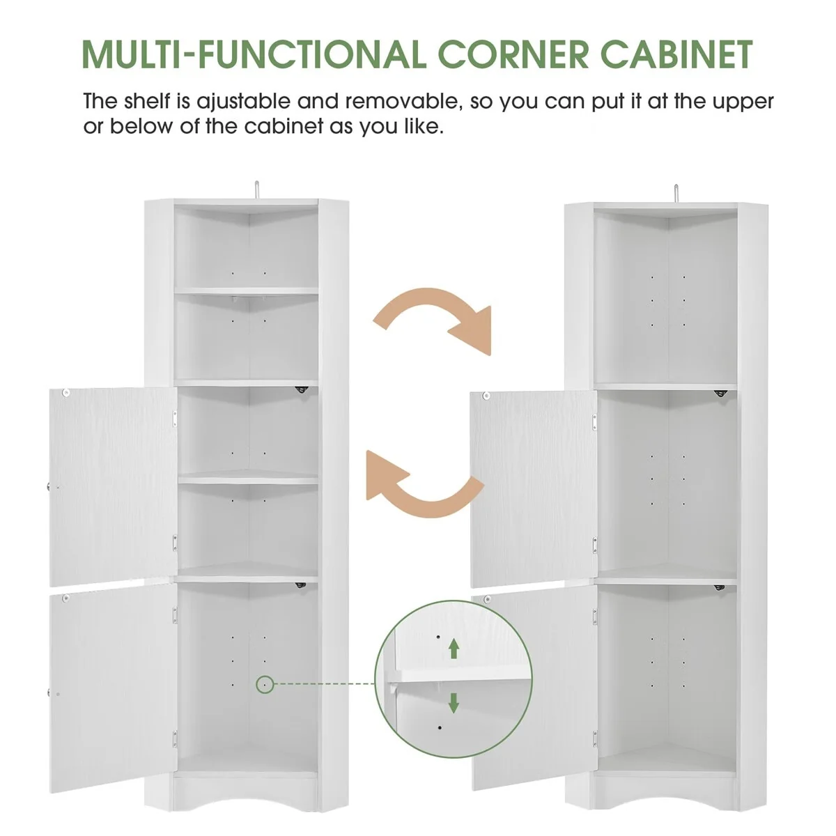 Merax Freestanding Tall Bathroom Corner Cabinet with Adjustable Shelves