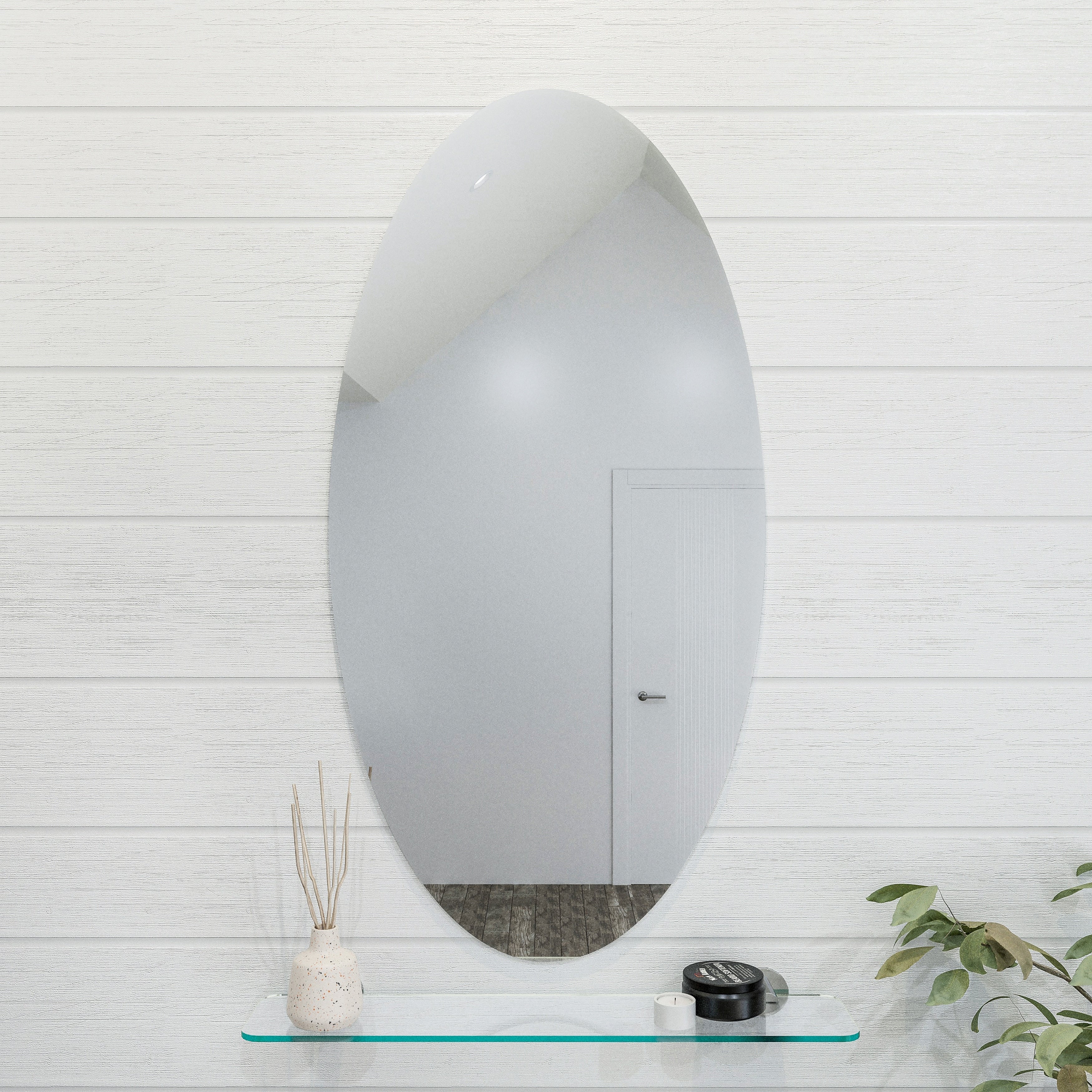 Croydex Belham Frameless Modern Oval Bathroom Vanity Mirror, Easy Install, Wall Mount 17.7W x 35.5H