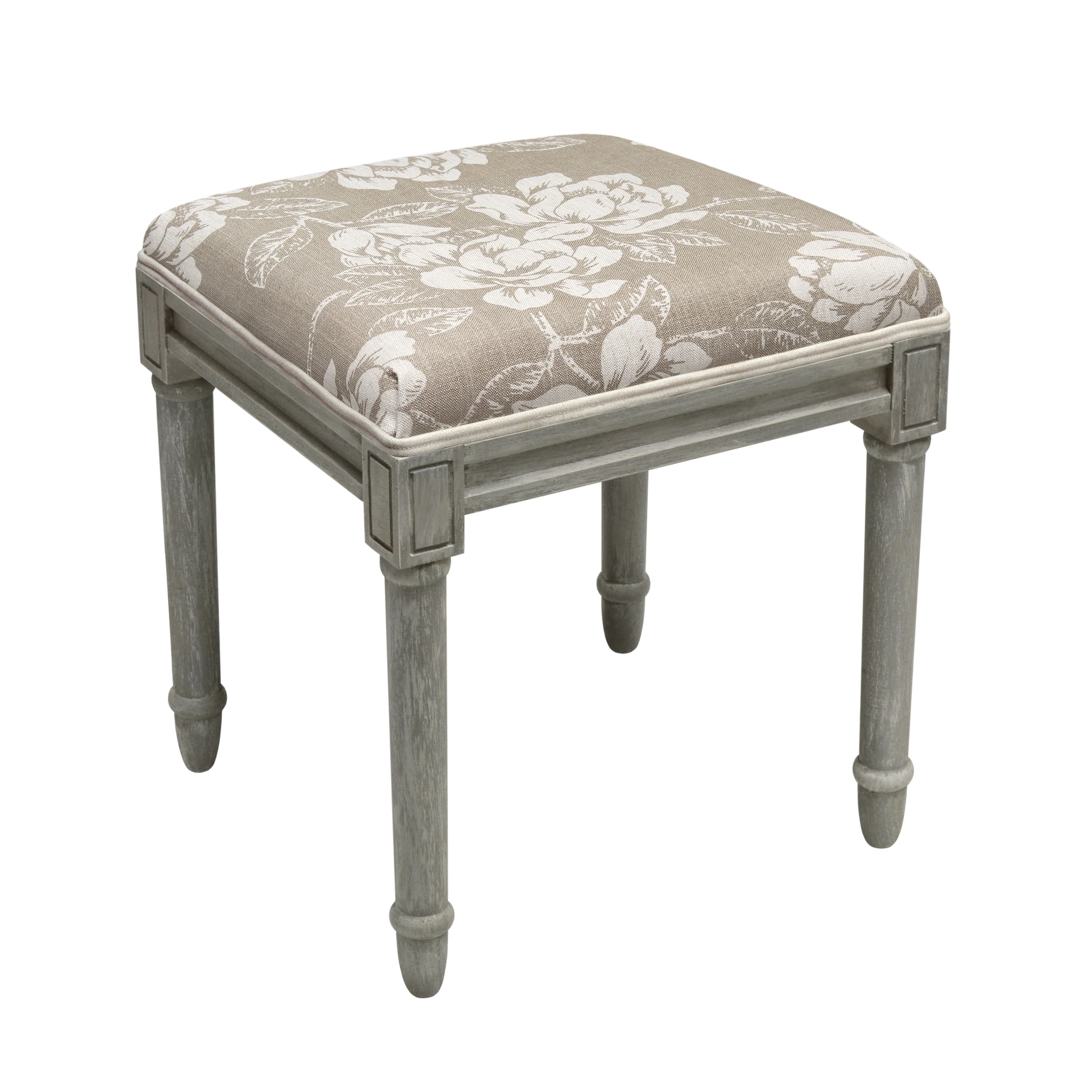 Taupe Magnolia Vanity Stool with distressed grey finish