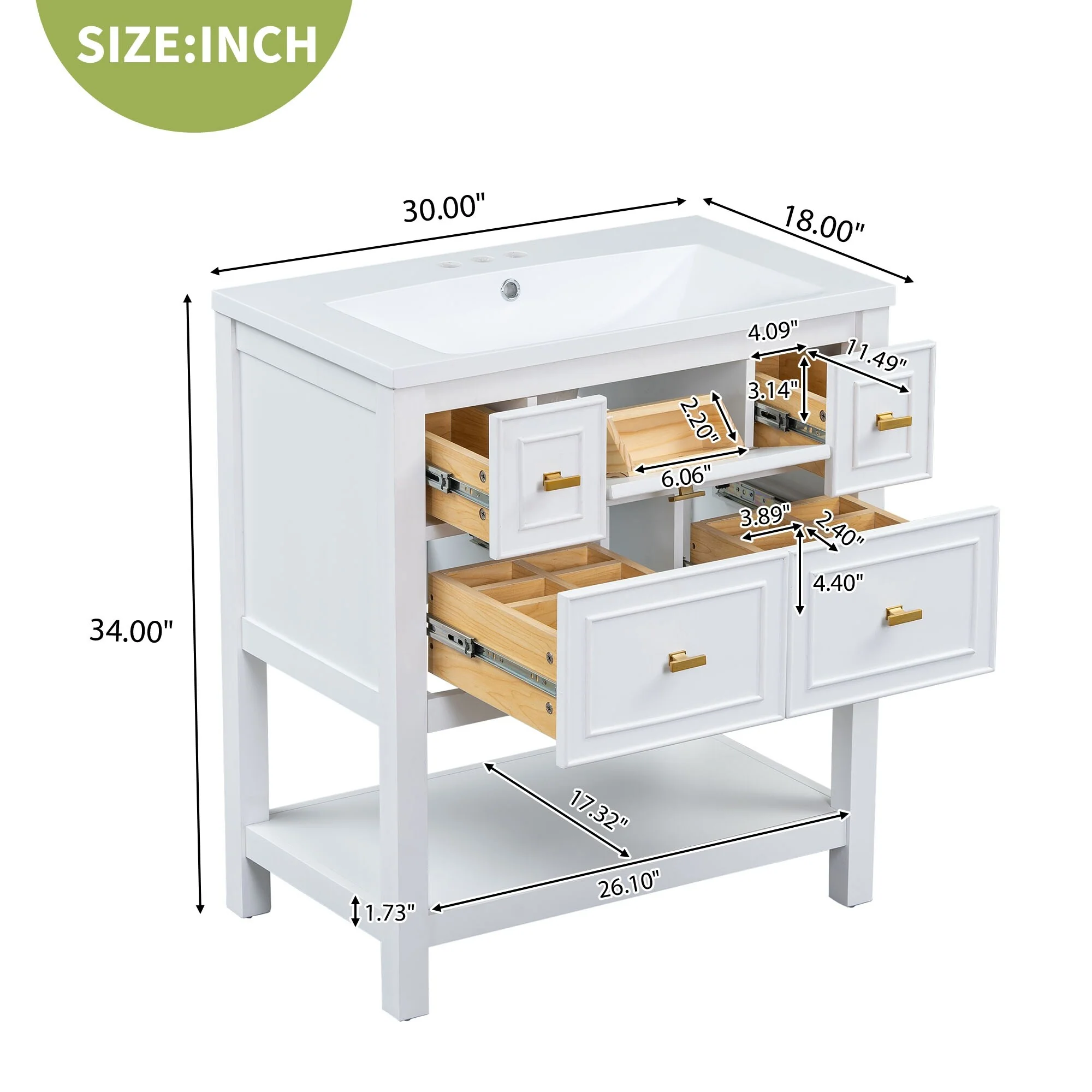 Free Standing Single Bathroom Vanity with 5 Drawers Bathroom Storage Cabinet