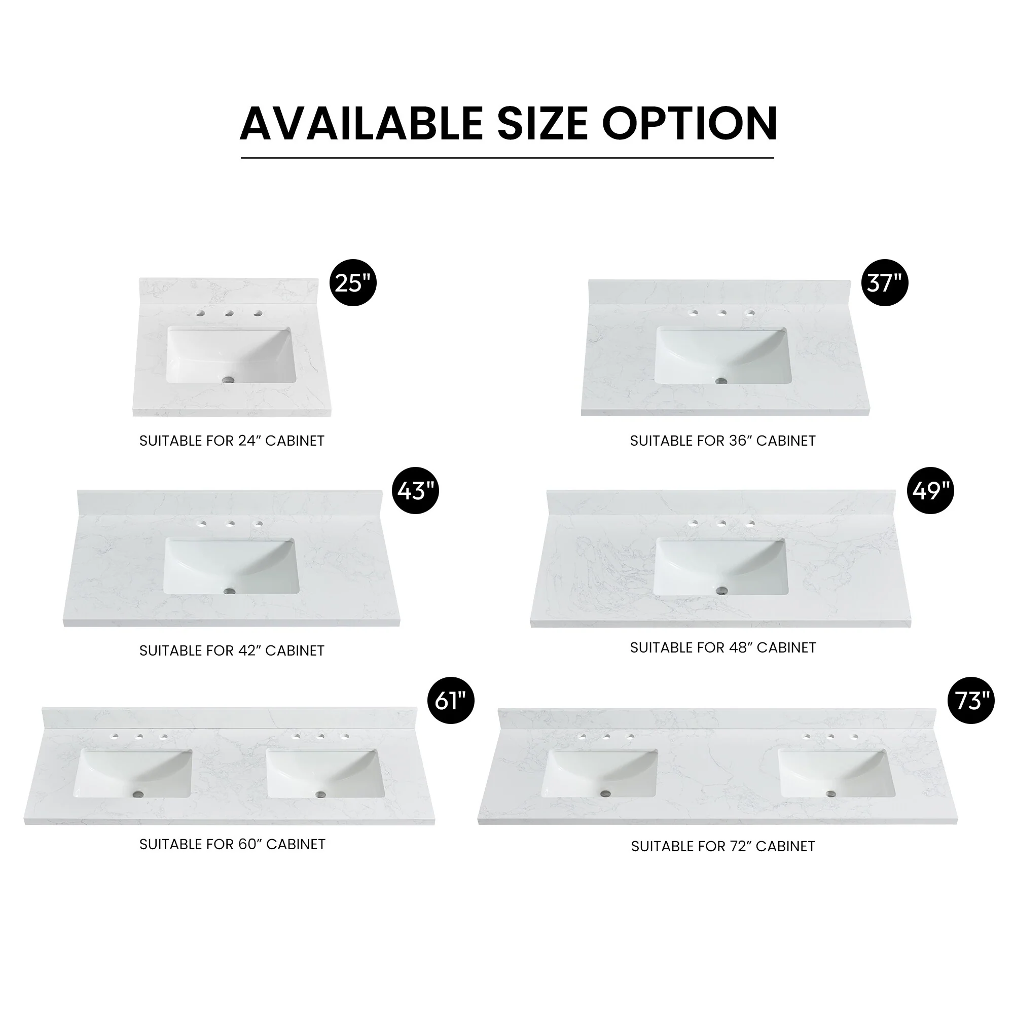 Jaen Composite Stone Vanity Top with White Rectangular Sink