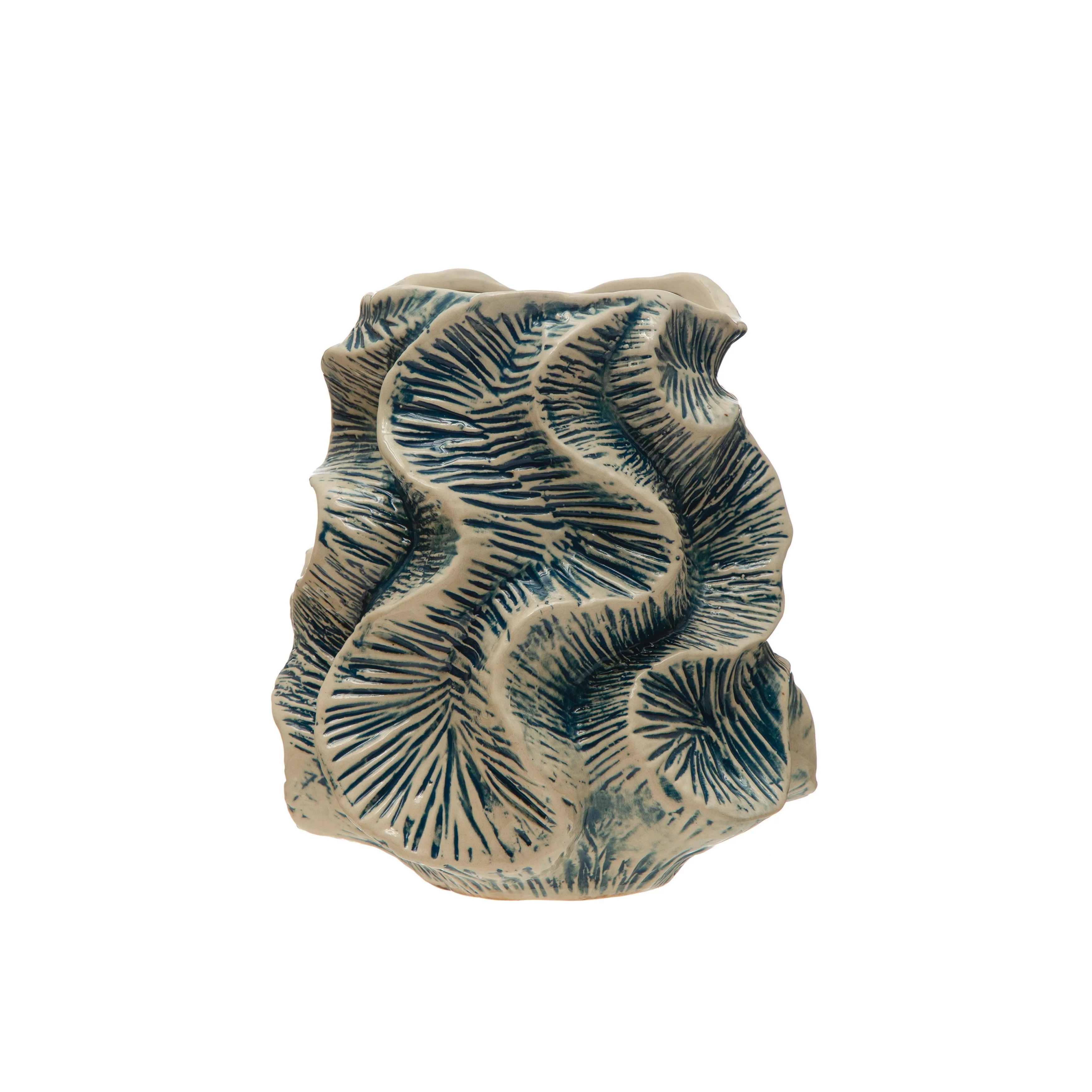 Stoneware Organic Shaped Vase with Reactive Glaze