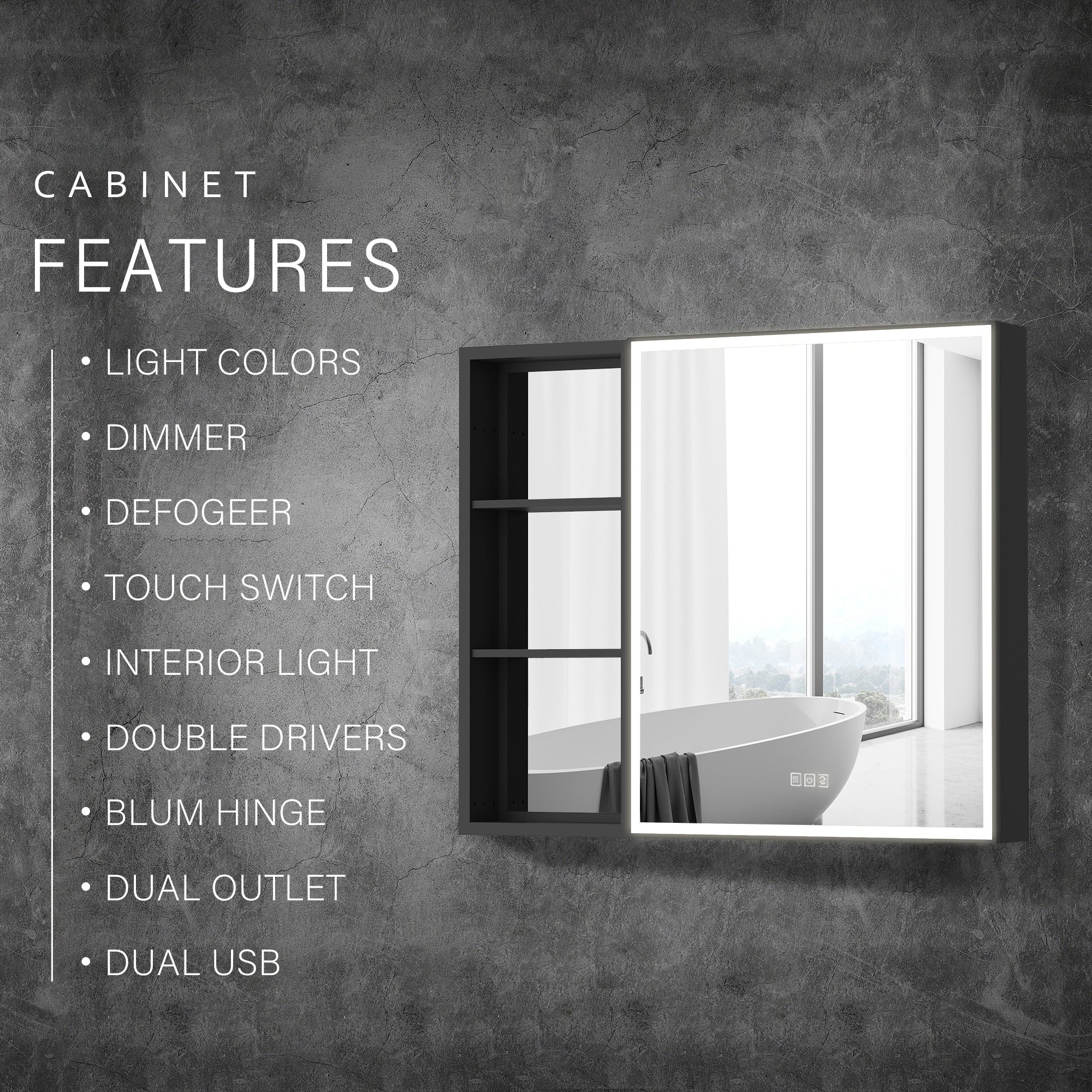 30 in. H Recessed or Surface Wall Mounted LED Mirror Cabinet With Black Side Cabinet