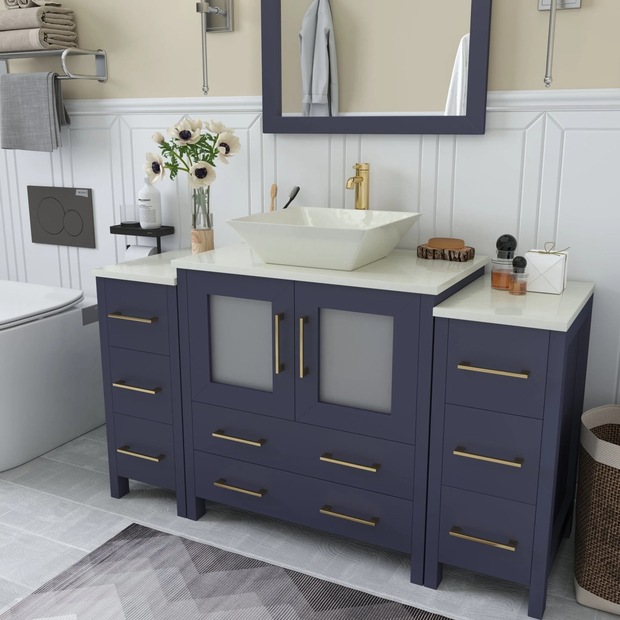 Vanity Art 54-inch Single Sink Bathroom Vanity Set with Engineered Marble Top and Free Mirror - 54 x 18.5 x 36 Inches