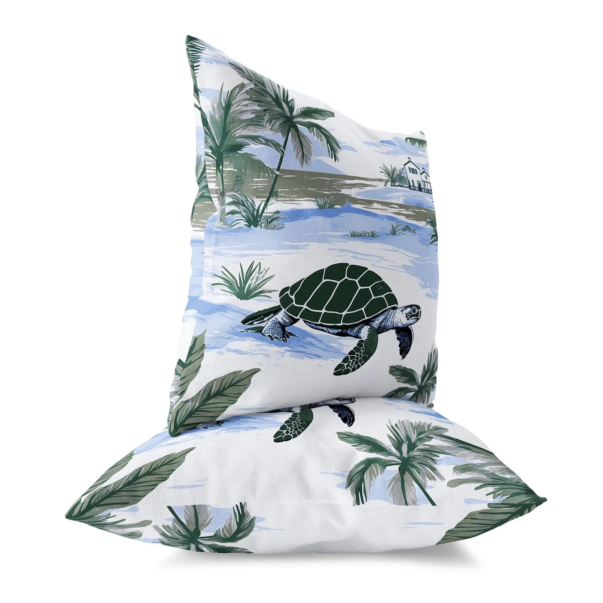 Green And Blue Sandy Shores Turtle Indoor/Outdoor Throw Pillow Zipper