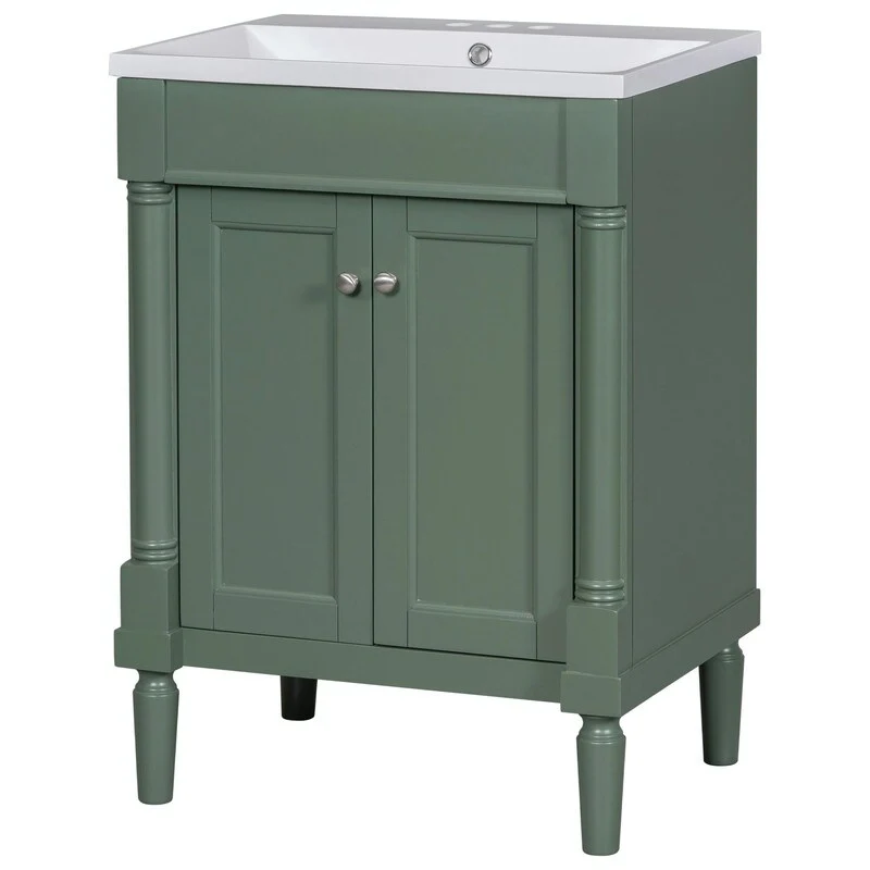 24'' Bathroom Vanity with Top Sink: Modern 2-Tier Storage Cabinet, Single Sink, Large Shelves